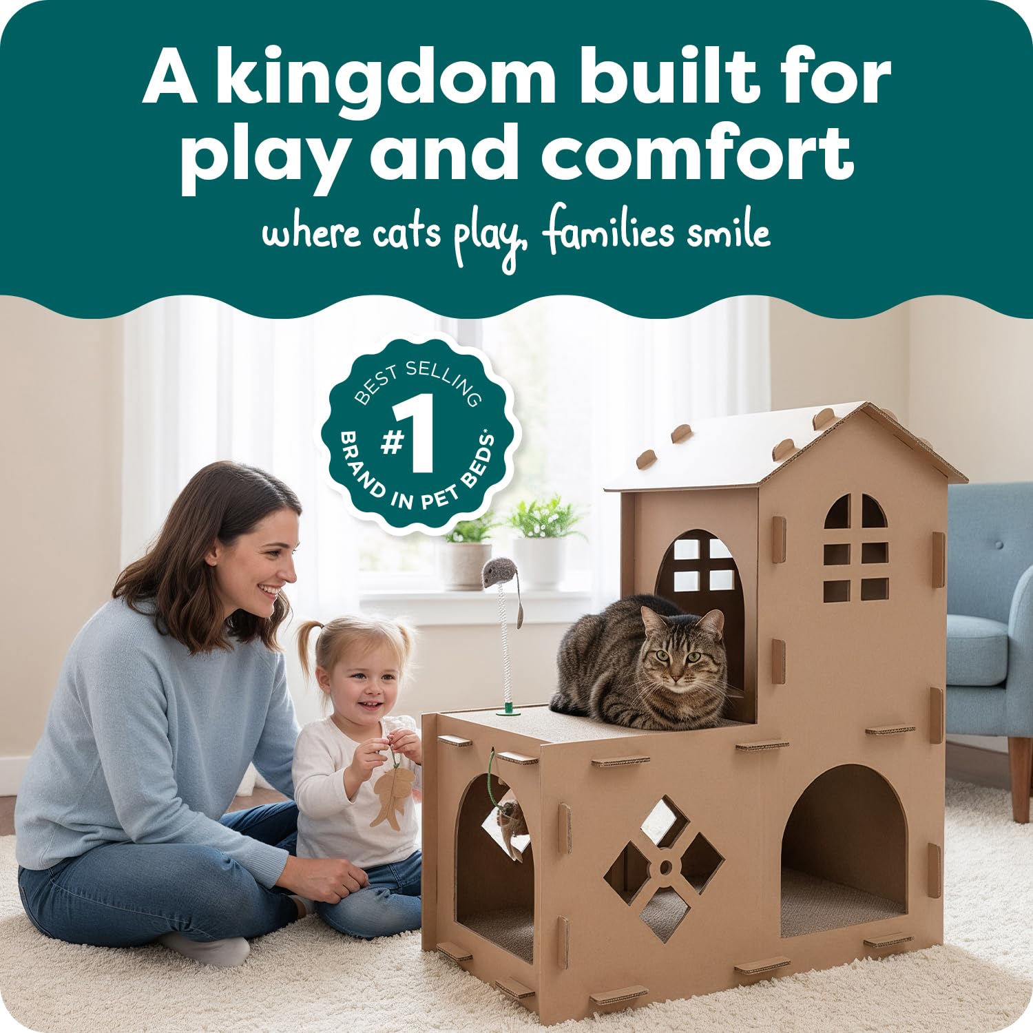 Furhaven Muebles para gatos – Tiger Tough Farmhouse Área de juegos Apartamento escondite corrugado Rascador para gatos y gatitos, cartón (marrón), talla única