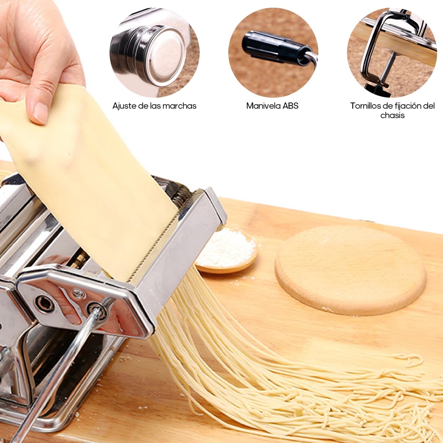 JEMUON Maquina para Hacer Pasta, Maquina para Pasta Con 9 Espesores y 2 Anchos Ajustables, Maquina para Pasta Fresca, Maquina de Pasta Cabezal Cortador para Espaguetis, Fideos, Vermicelli, Dumpling