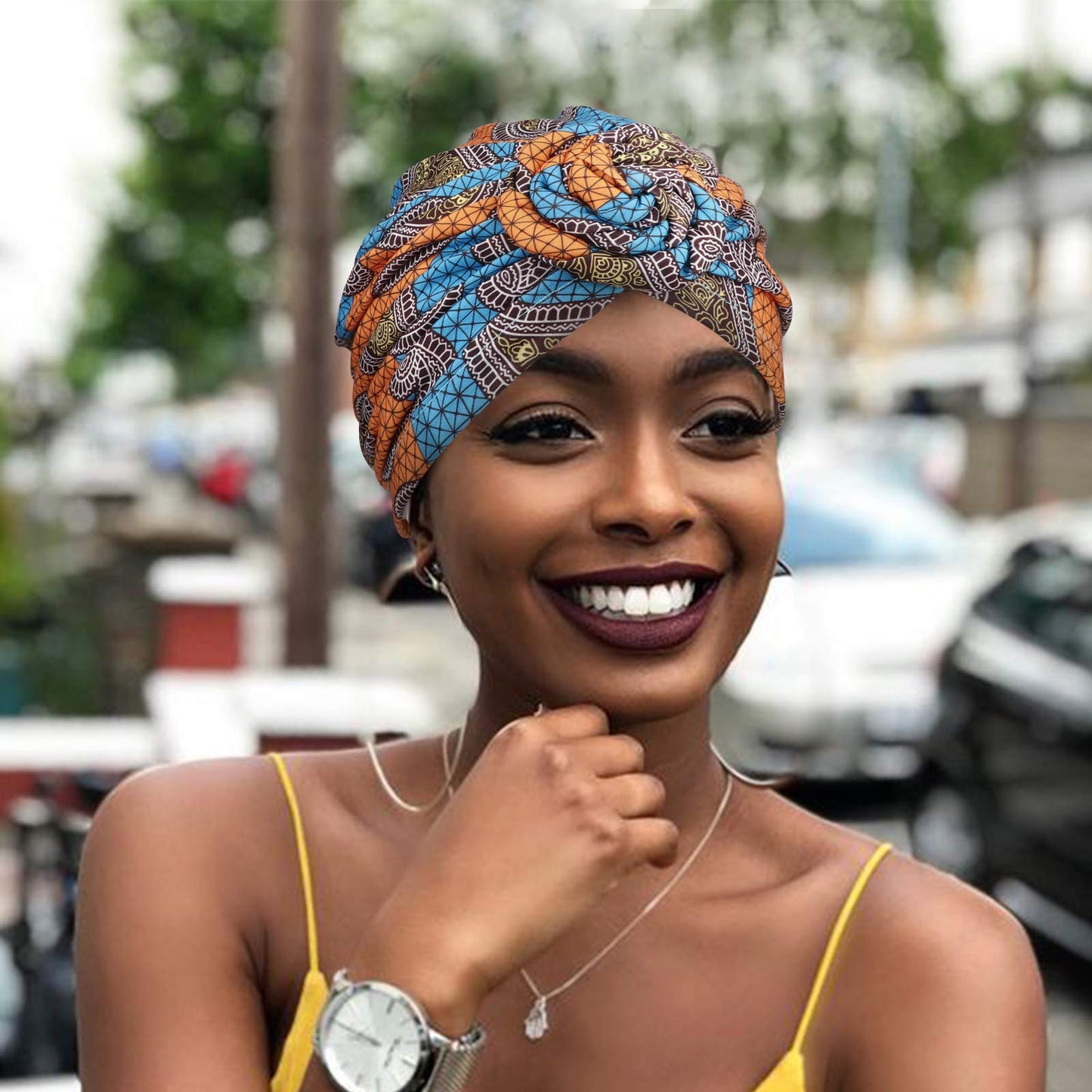 DRESHOW 5 Piezas Africano Turbante para Mujer Gorro de Nudo Pre Atado Suave Pañuelo de Cabeza Plisada de Moda Gorra de Dormi