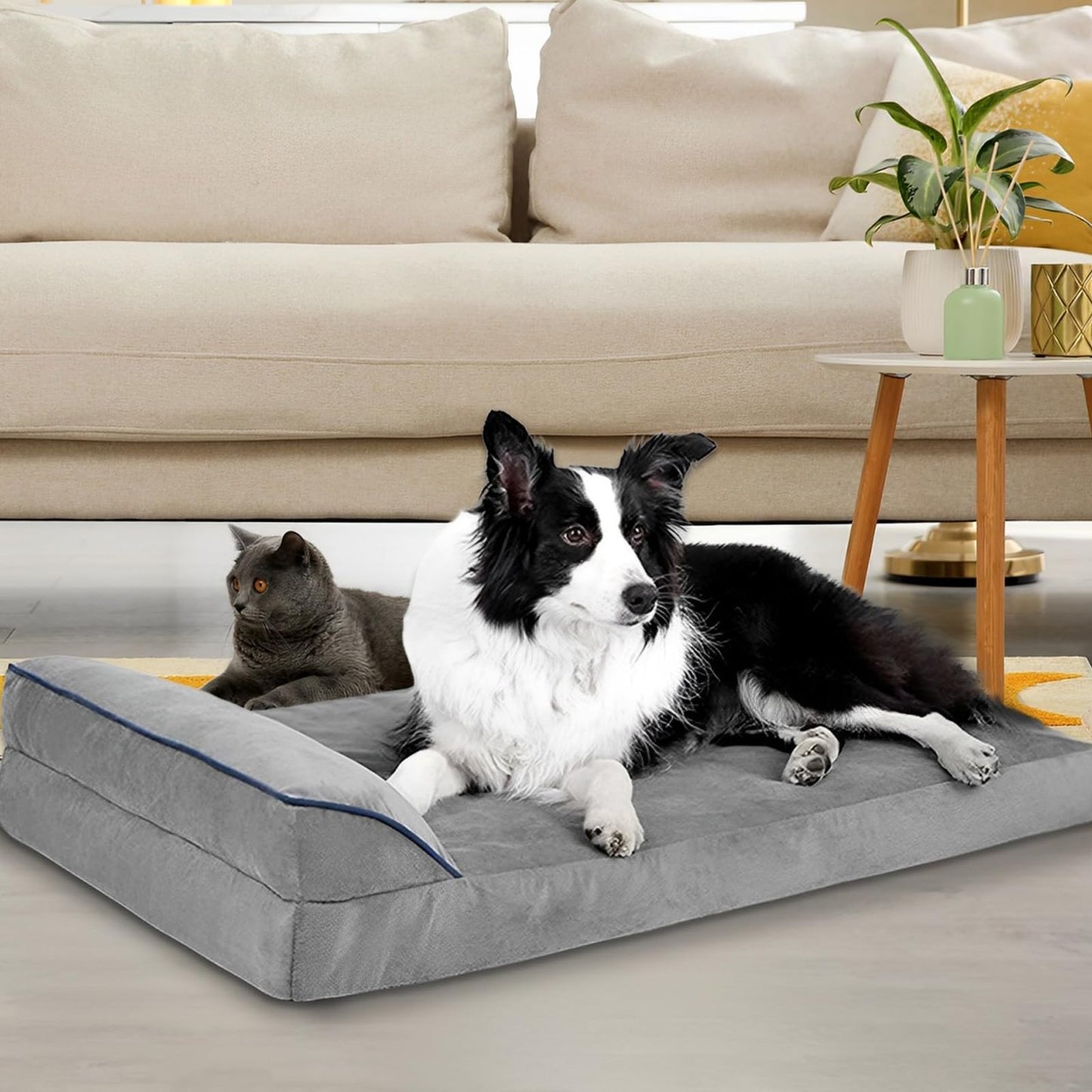LINGLUCKY 100 * 60cm Cama para Perros Grande,Cama Ortopédica para Perros con Espuma Viscoelástica de Recuperación Lenta,Cama para Perros XL 39in Extraíble y Lavable con Base Antideslizante