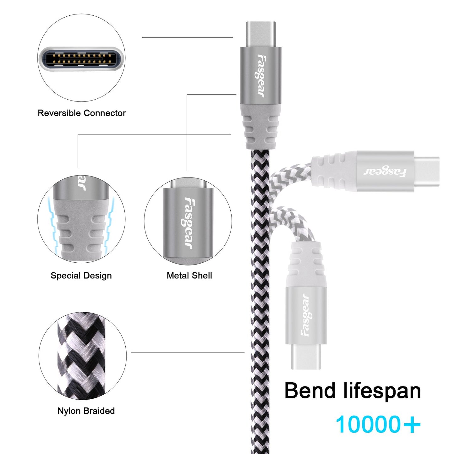 Cable USB C a Micro USB Fasgear Gris de Nailon Trenzado 1 m Compatible con Galaxy S7/S6 y HTC One