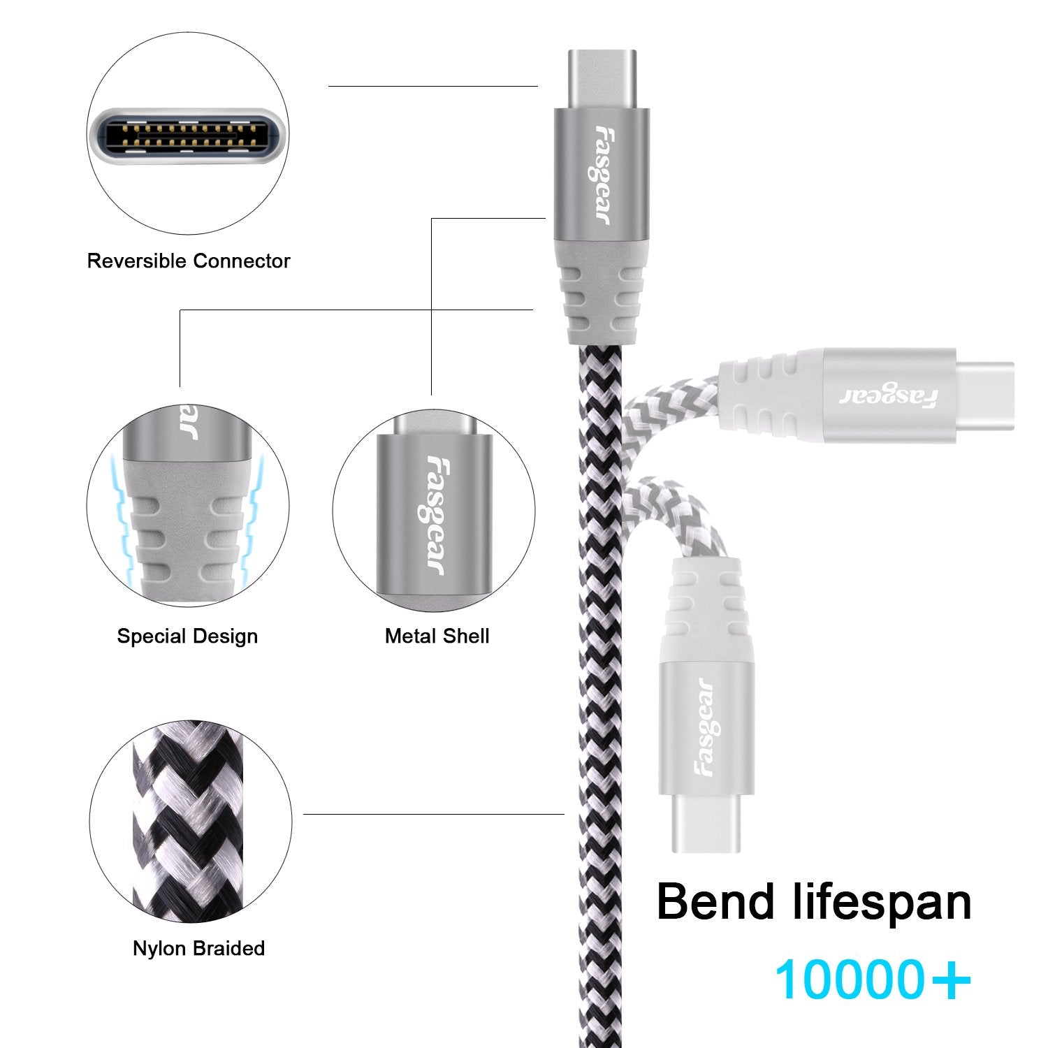 Cable USB C a Micro USB Fasgear Gris de Nailon Trenzado 1 m Compatible con Galaxy S7/S6 y HTC One