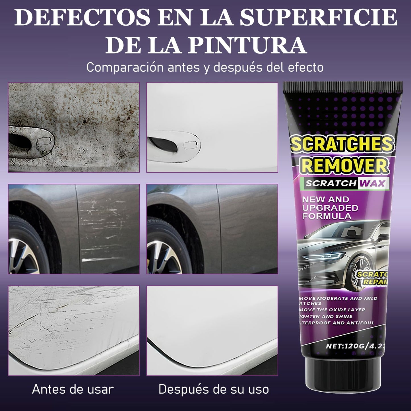 Removedor de Rayones para Auto con Nanopaño y Cera para Pulir Vehículos Kit Reparador