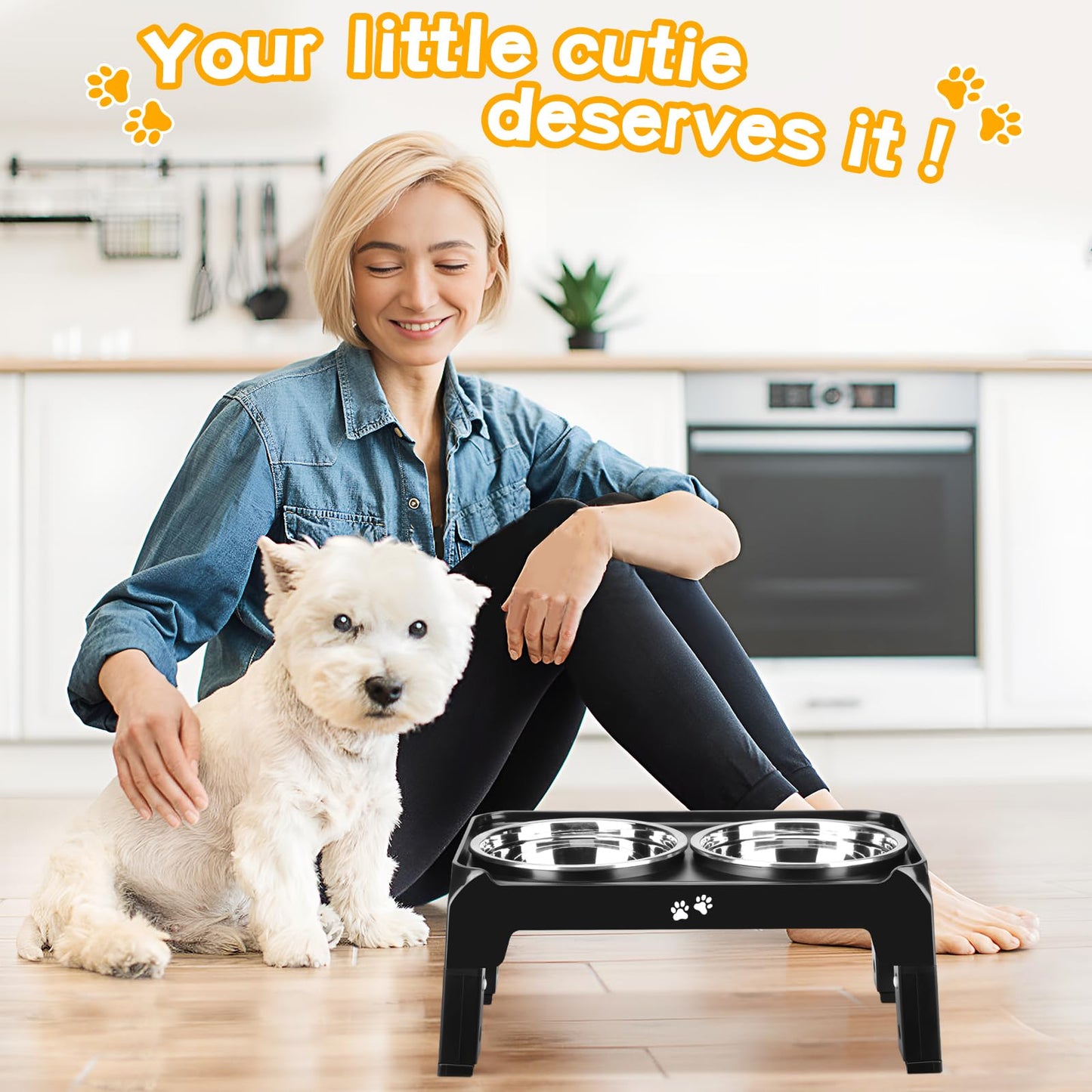 Lingtoolator Dog Bowls for Small Medium Dogs 3 Height Adjustable Raised Dog Bowl Stand with 2 Thick 6" Stainless Steel Dog Food Bowls Non-Slip Dog Feeder Adjusts to 2.75", 6", 7.5