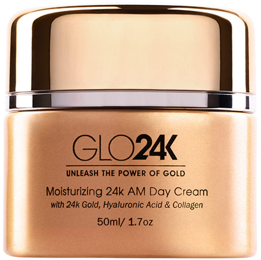 GLO24K Crema de día hidratante con oro de 24 k, antienvejecimiento con vitaminas, ácido hialurónico, colágeno