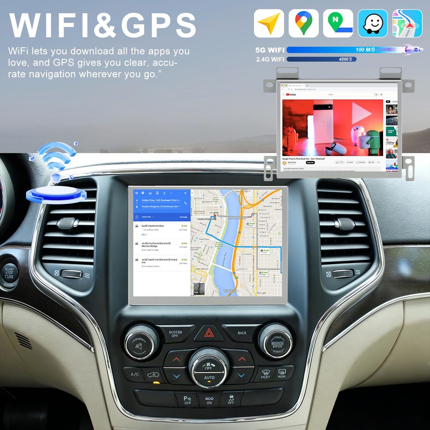 Radio para Coche de 4+64 GB para Jeep Grand Cherokee 2014-2021, Dodge Challenger Charger 2015-2023, RAM 1500/2500/3500 2013-2018 Estéreo, CarPlay, GPS (Solo Compatible con Pantallas de 8,4 Pulgadas)