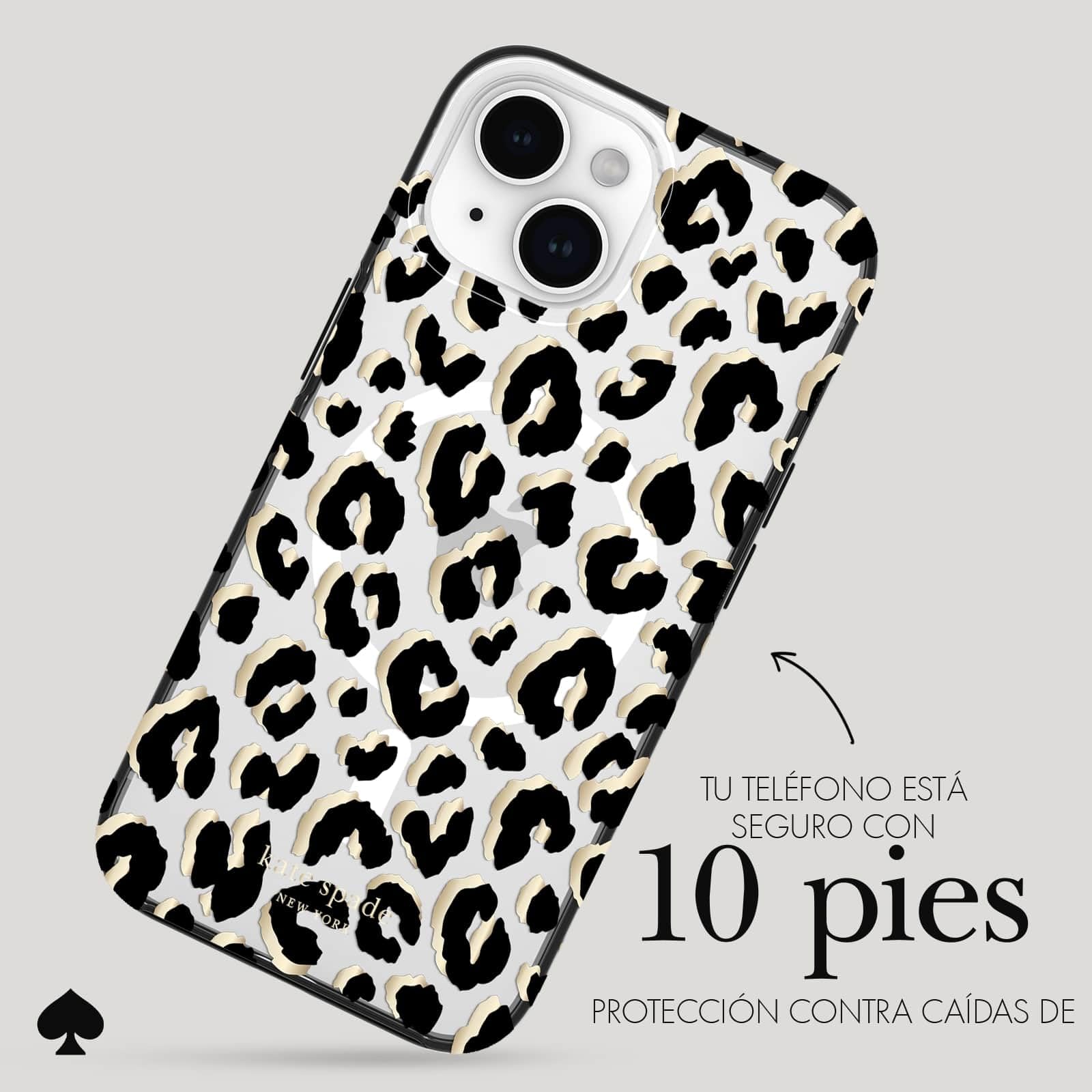 kate spade new york - Funda para iPhone 15/14 / 13, Compatible con MagSafe - Ciudad Leopardo Negro