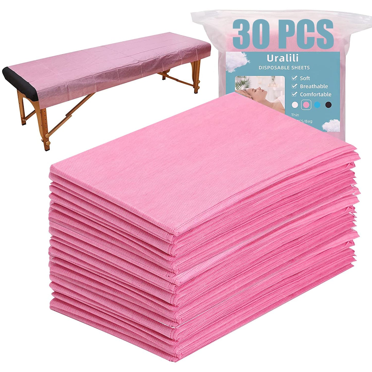 Sábanas de Mesa de Masaje Desechables Rosa de Polipropileno Transpirable 30 Piezas