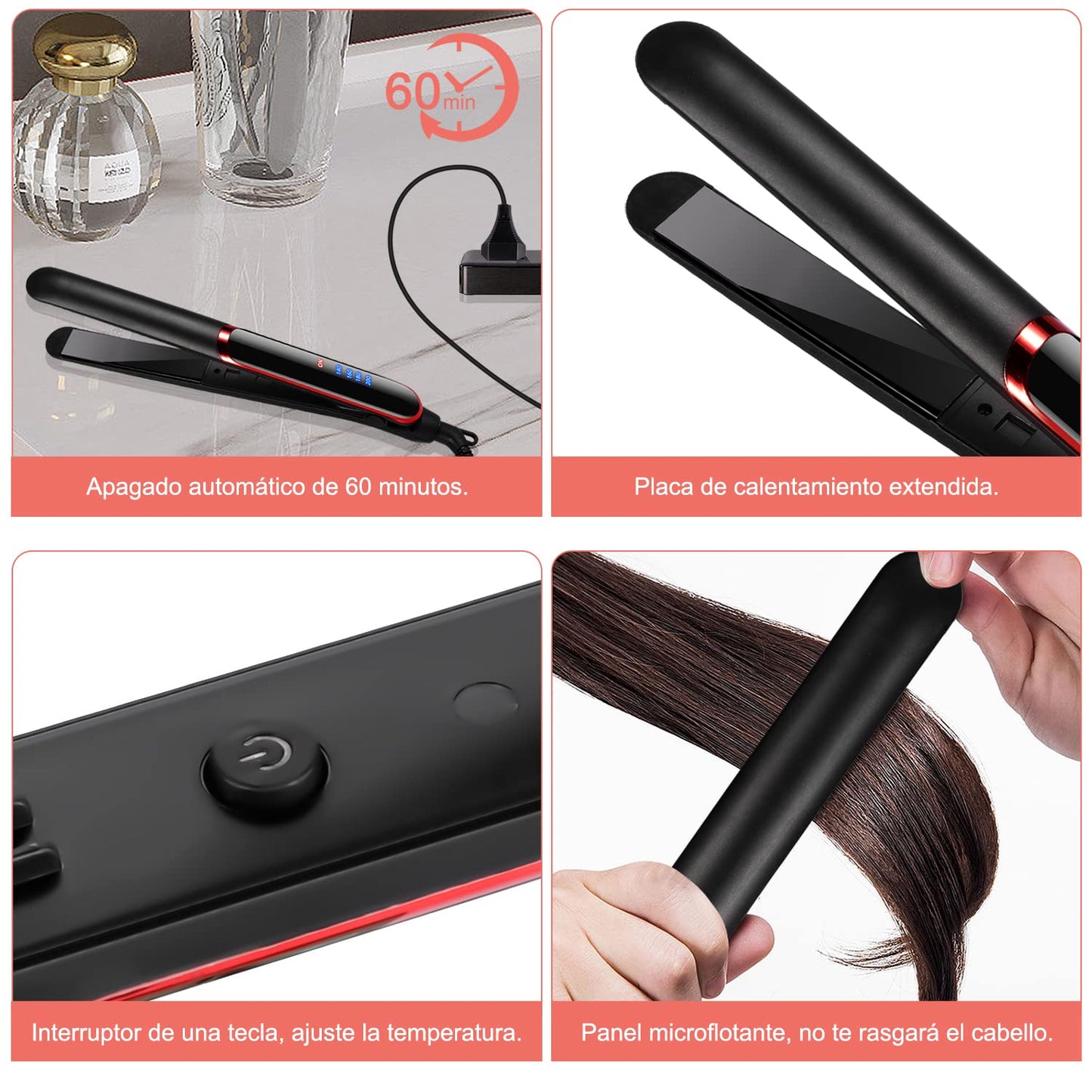 Plancha de Cabello Cerâmica| 2 En 1 Plancha de Pelo de Profesional | Rizador y Alisador con Pantalla LED | 4 Temperatura Ajustable | con 1 Guante | Alisador de Pelo para Casa y Salón | Hair Straightener | Herramientas de Cabello para Mujeres | Negro