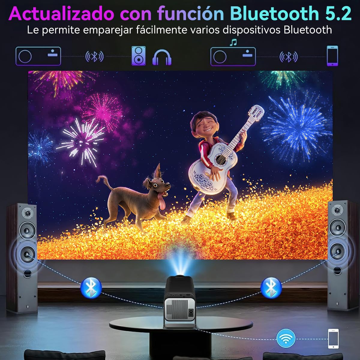 Proyector 4K QYIKLPY Blanco Portátil Netflix Compatible 1080p Nativo