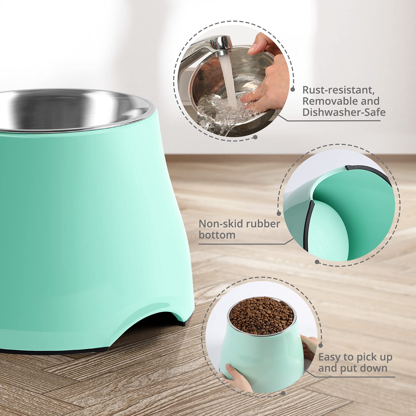 Cuencos Elevados para Perros Yoken Coloridos con Tazón de Acero Inoxidable, Alta Capacidad y Super Antideslizante para Prevención de Enfermedad Vertebral