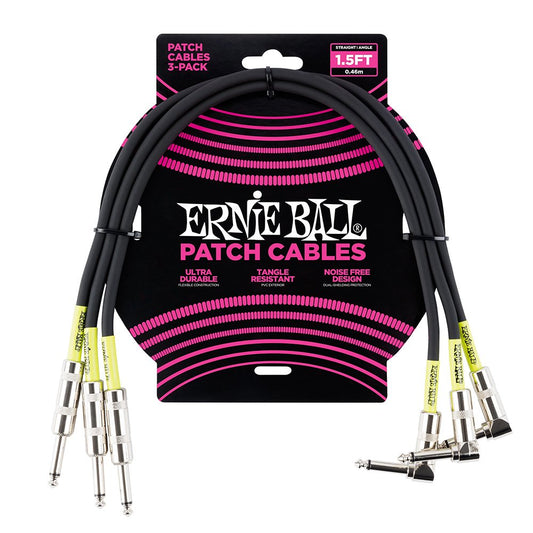 Cable de Conexión Ernie Ball Negro Recto/acodado 45,7 cm 3 Unidades