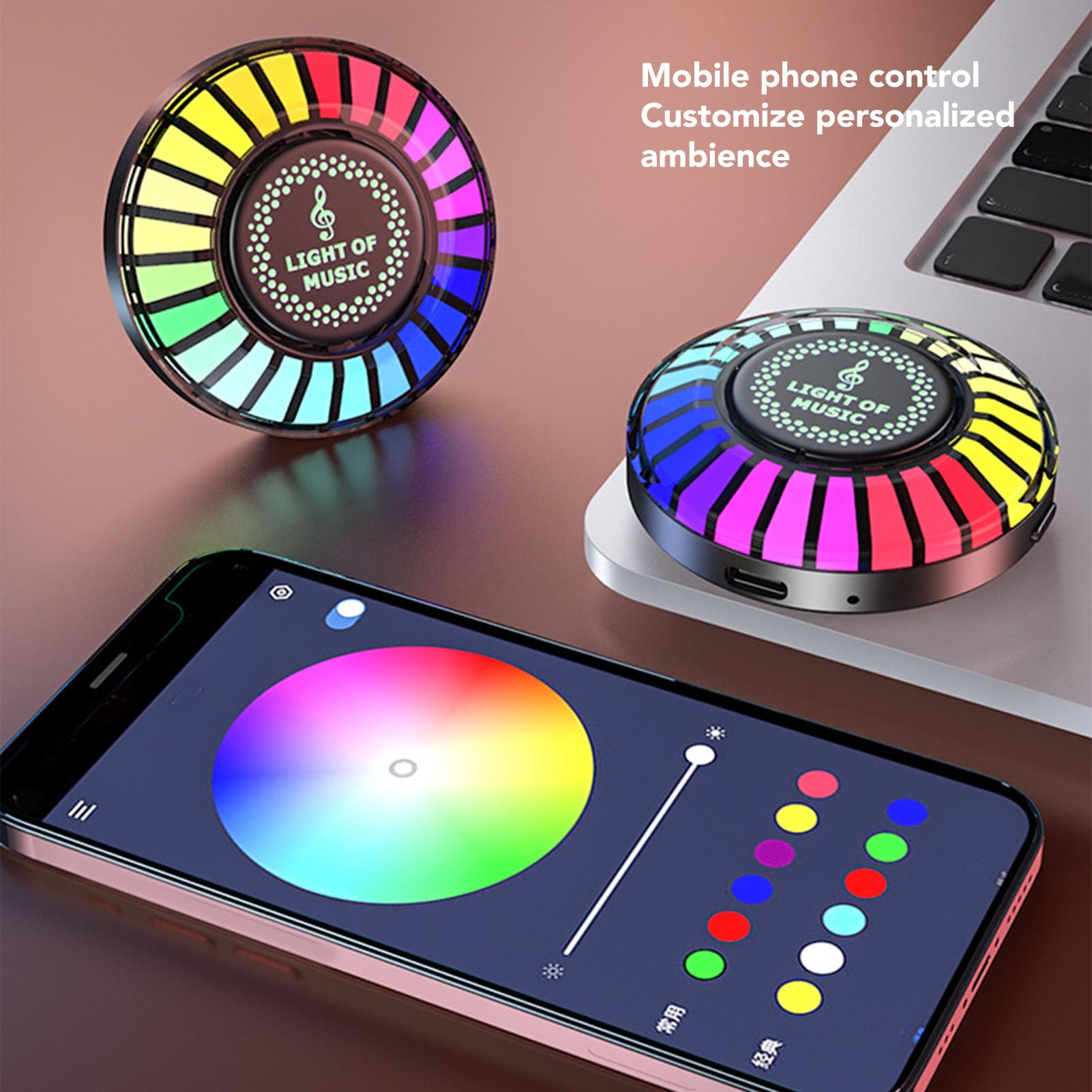 Lámpara de Ritmo de Música de Coche, Luz de Ritmo Activada por Voz, RGB Magnético Luces Ambientales de Ritmo Luces de Sincronización de Música de Recogida para Coche, Juegos