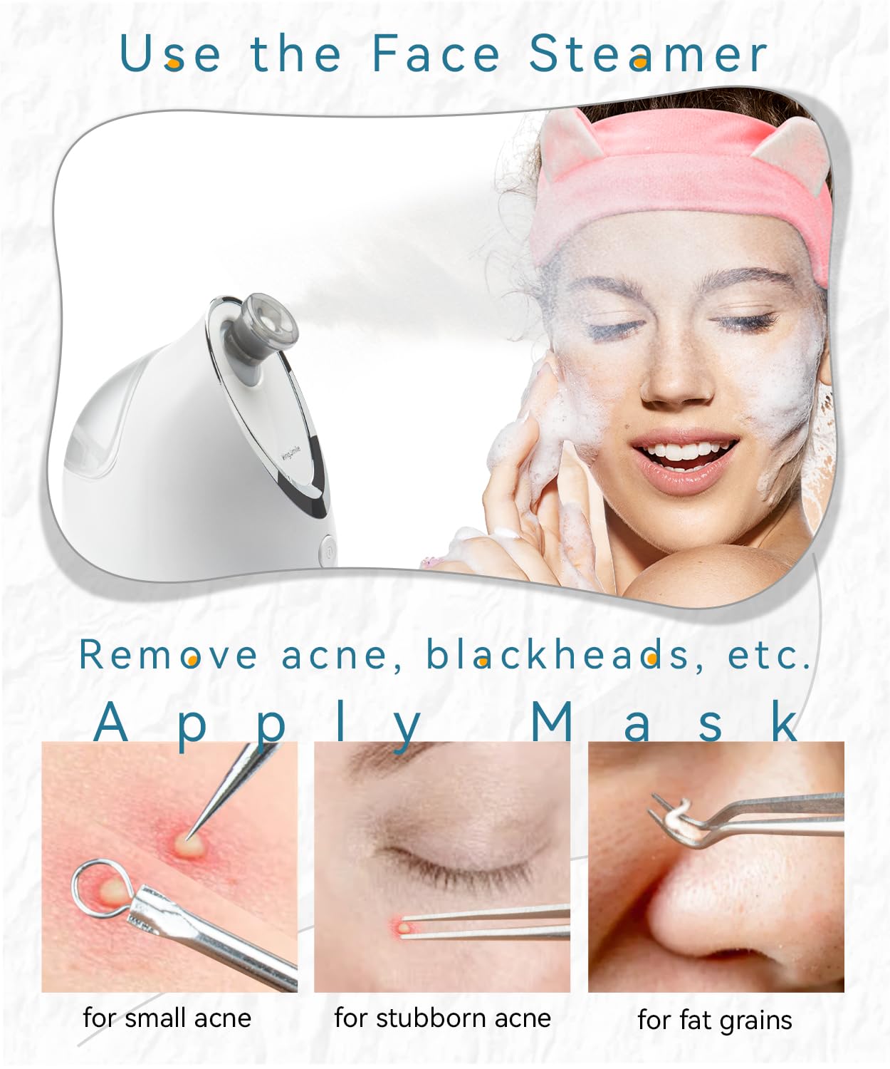 Kingsmile Vaporizador Facial, Vaporizador Facial 2 En 1 para Facial, Vaporizador Nano Compacto Con Aromaterapia, Humidificador Facial - Boquilla Ajustable, Vapor Cálido para El Hogar Spa & Senos Paran