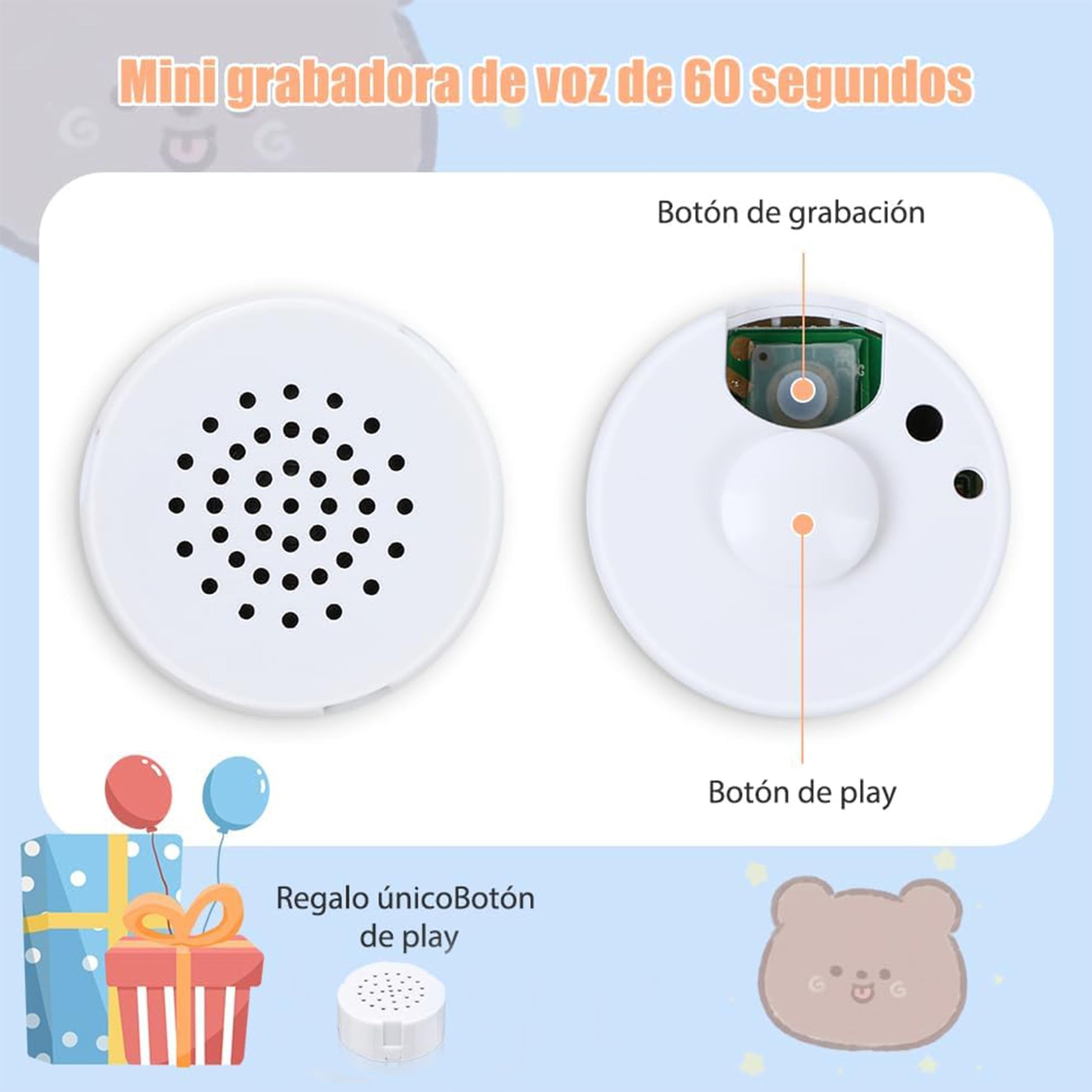 Grabadora de Voz de 60 Segundos,Mini Grabadora de Información Personal,Equipo de Grabación de Juguete,Grabadoras de Mensajes Personalizadas,Módulos de Sonido Reutilizables,Grabadora de Voz Portátil