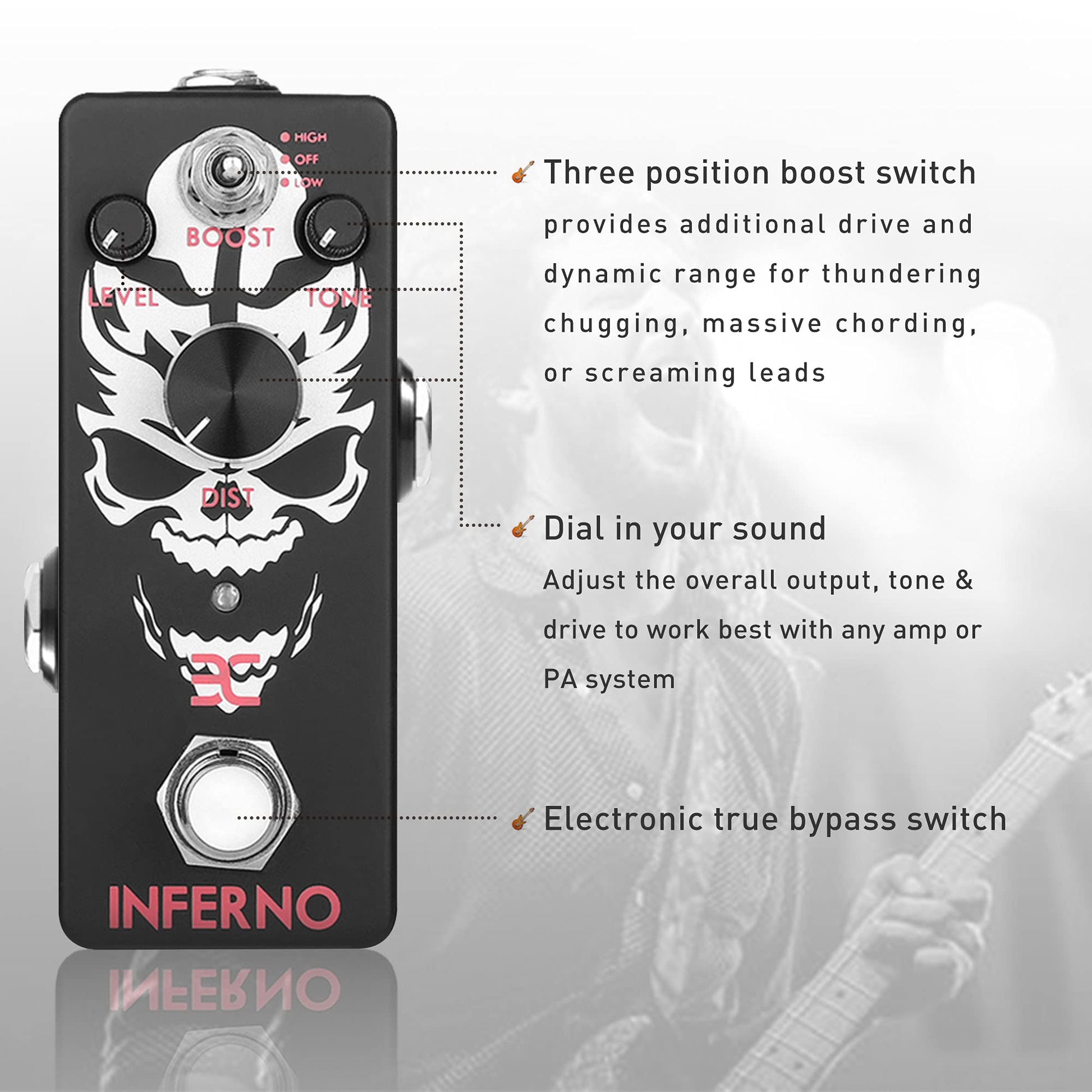 Pedal de Efectos EX Metal Distorsión con True Bypass para Guitarra