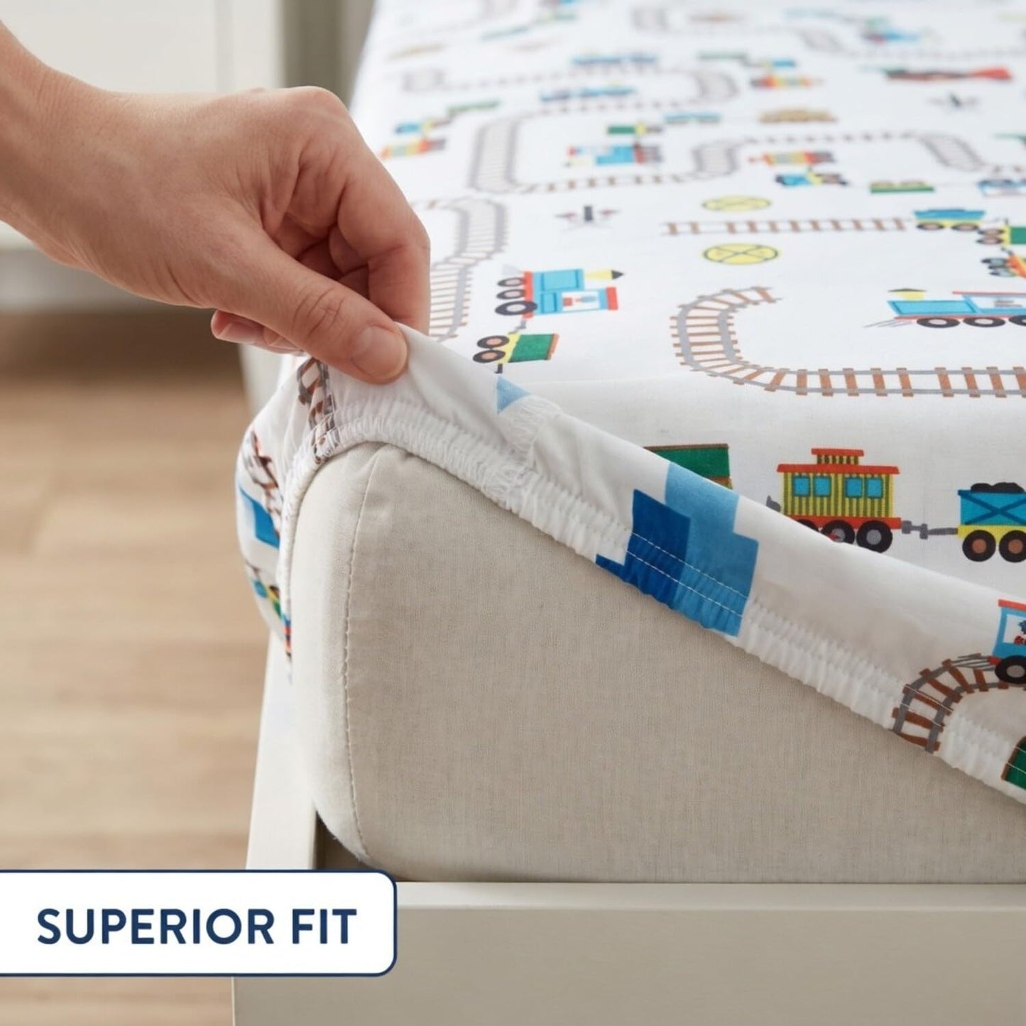 Juego de sábanas ajustables y fundas de almohada para niños pequeños, Choo Choo Train, juego de sábanas de microfibra suave y transpirable
