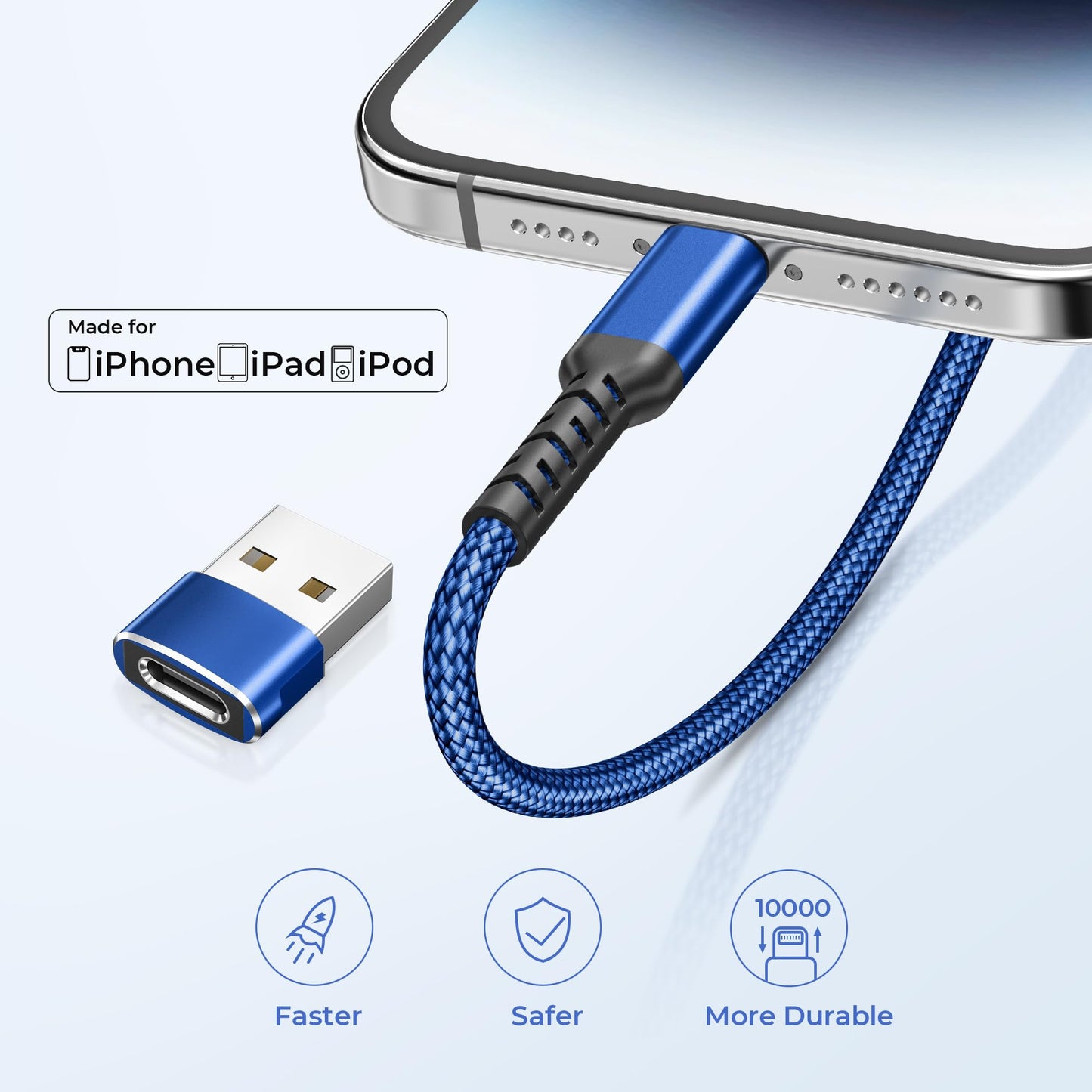 Basesailor Cable USB C a 3M con Adaptador USB A,Cable Tipo C Cargador Carga Rápida PD para iPhone 11 12 13 14 Mini Pro,2020,SE,Airpods 3,iPad 8 9 Generation 2021 2022