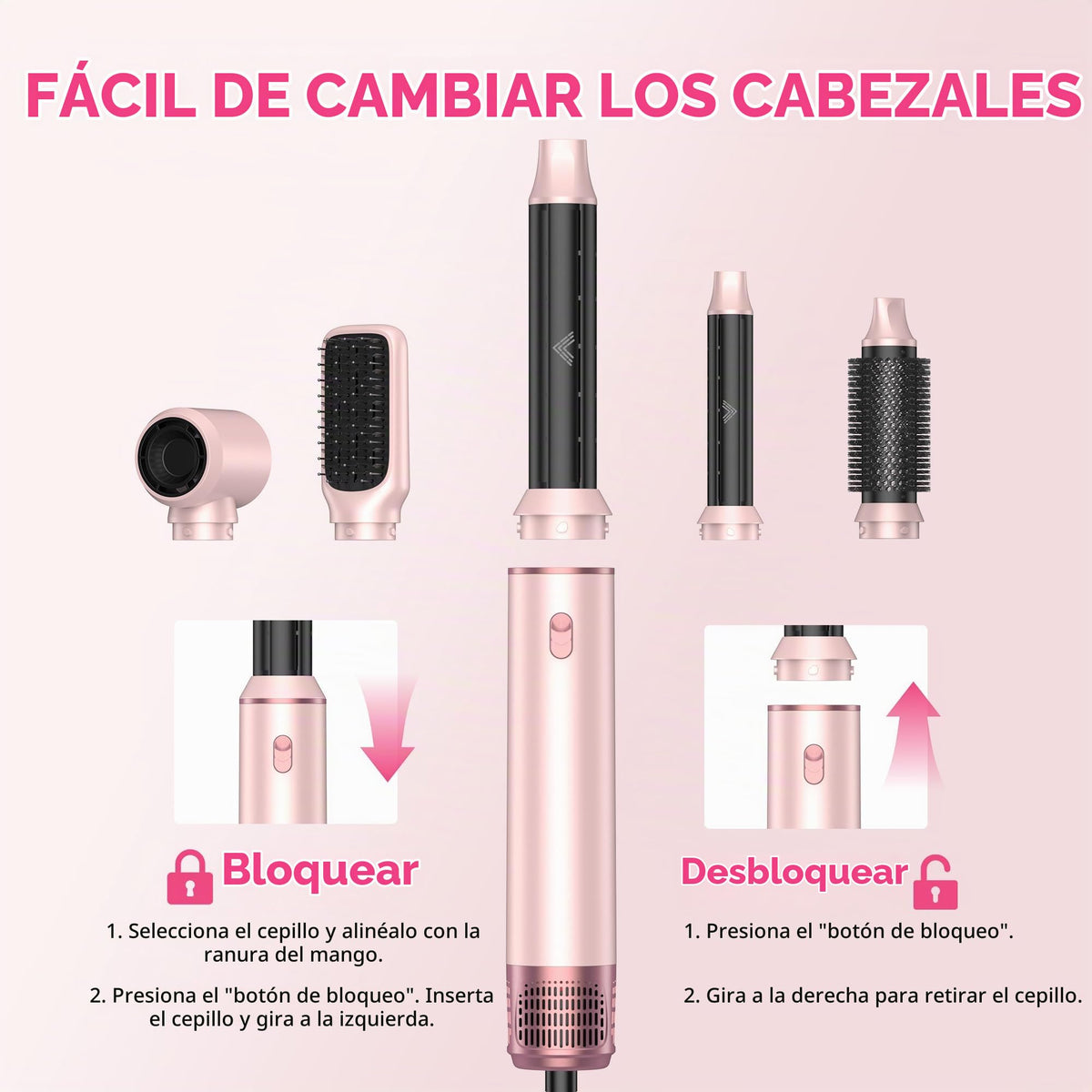 Cepillo Secador de Pelo 5 en 1 Atopskins Negro con Peinado Iónico Automático