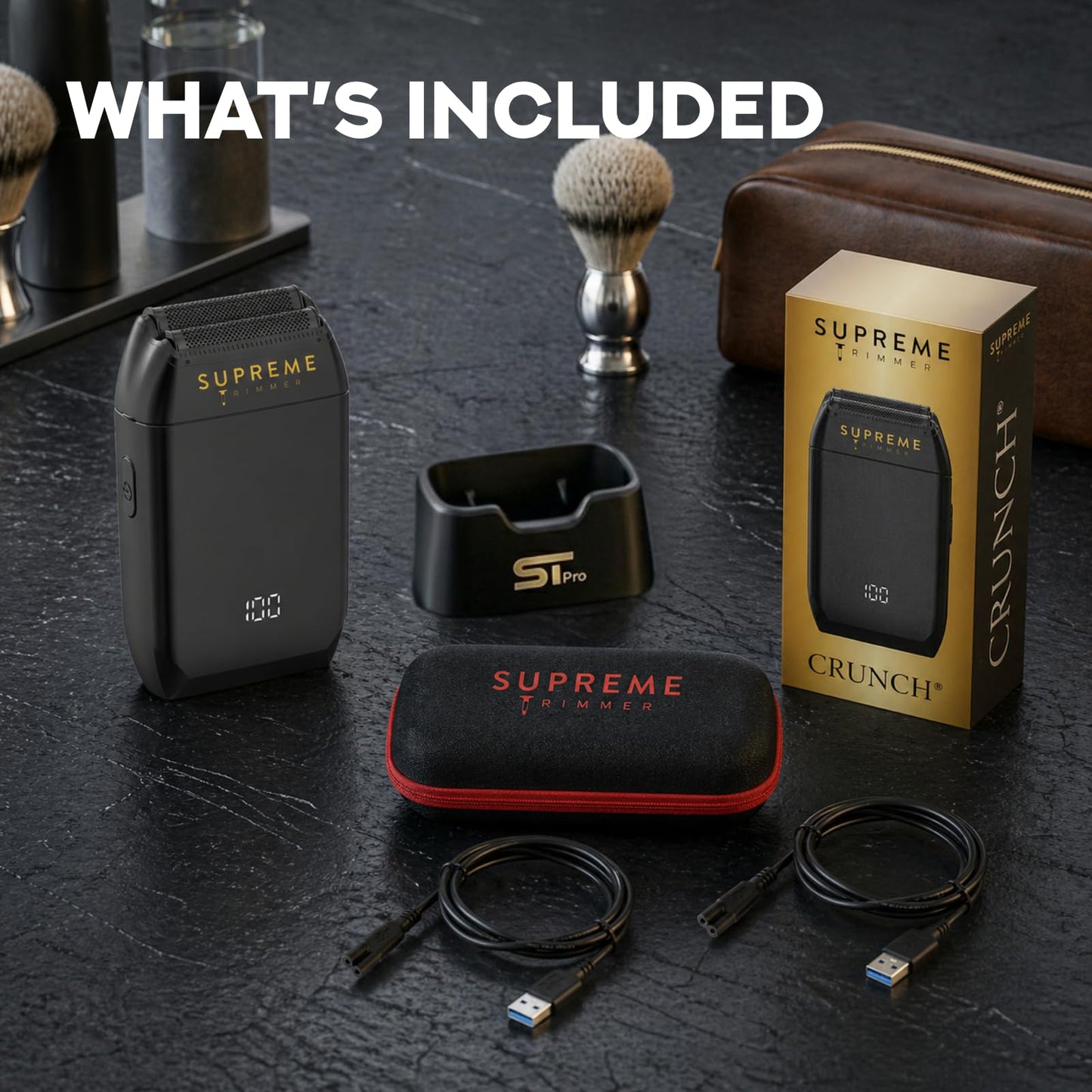 SUPREME TRIMMER STF602 Pro - Afeitadora eléctrica para hombre, afeitadora húmeda/seca, para barbero, color negro, crujiente