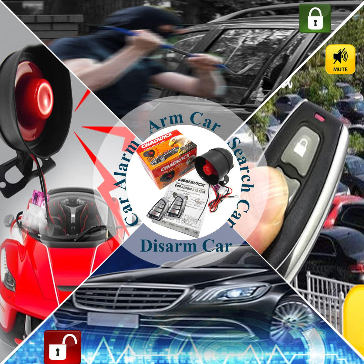 Alarma de Coche Chadwick Universal 12 V con Sensibilidad de 7 Niveles y 2 Controles Remotos