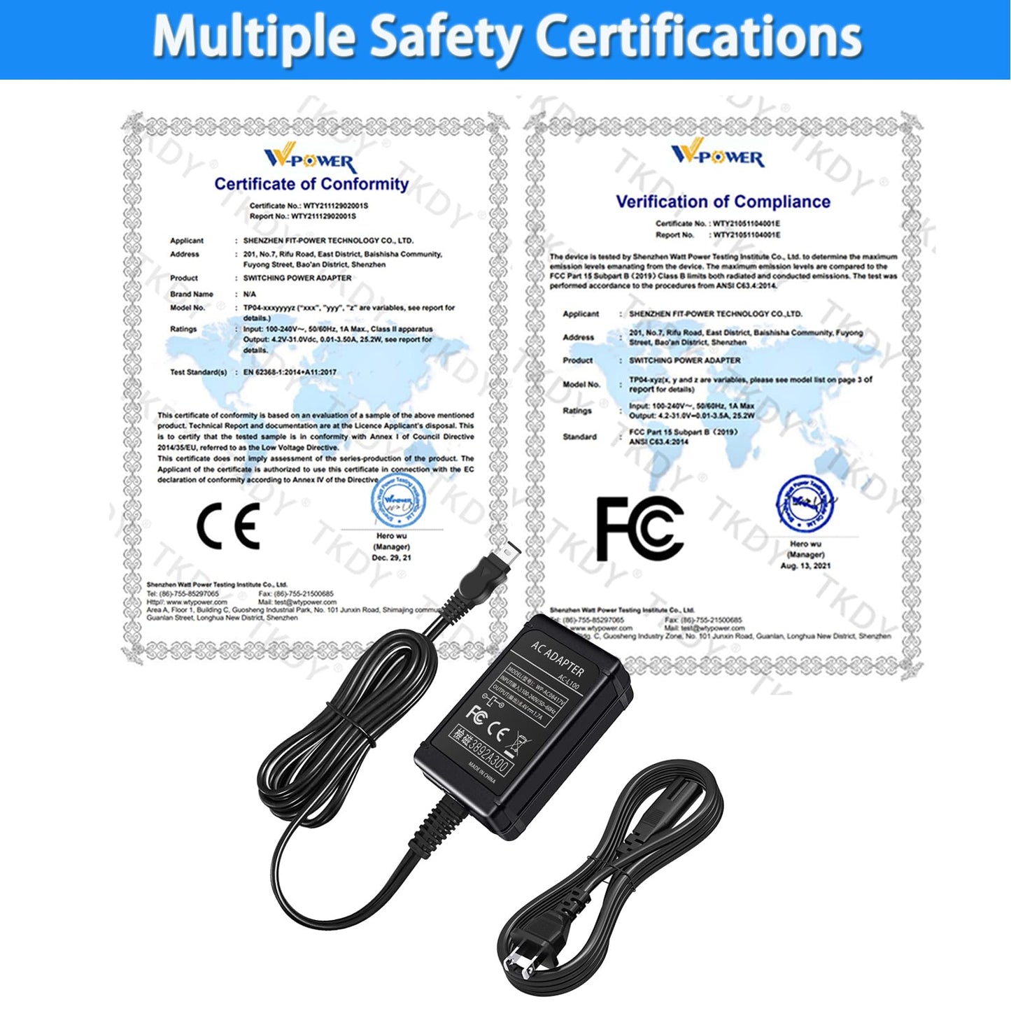 TKDY AC-L100 para Sony Handycam Cargador de cable de reemplazo AC-L10A L10B L15A L15B L100A L100B L100C Adaptador de CA, compatible con Sony Hi8 CCD-TRV128 TRV103 TRV130 TRV150 TRV108 TRV308, etc.