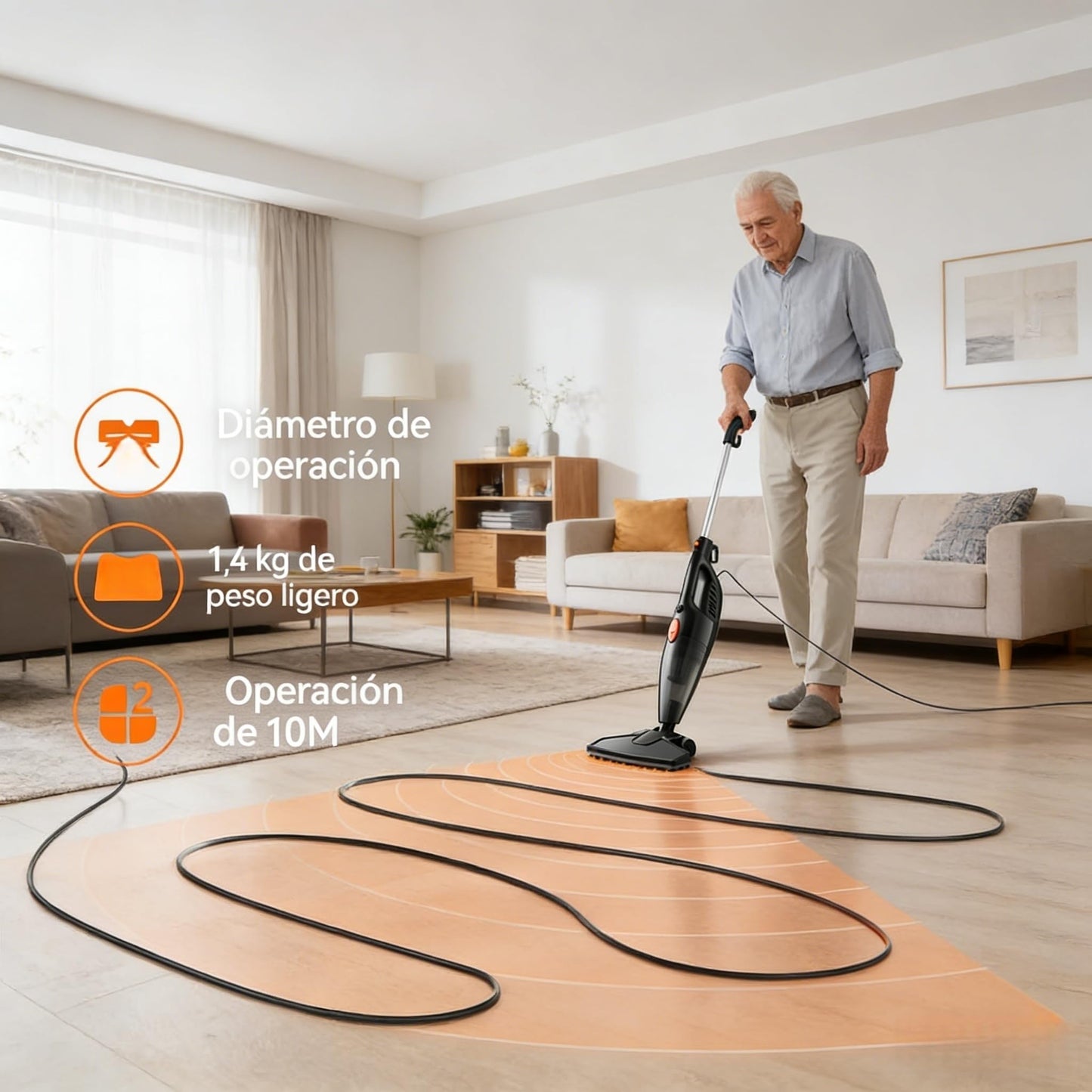 CISSSEE Aspiradora de Mano 2 en 1, Aspiradora Vertical 16kPa, para Hogar y Auto Alta Succión Pelo de Mascotas Cualquier Piso Ligera Aspiradora de Mano con Cable de 5 M