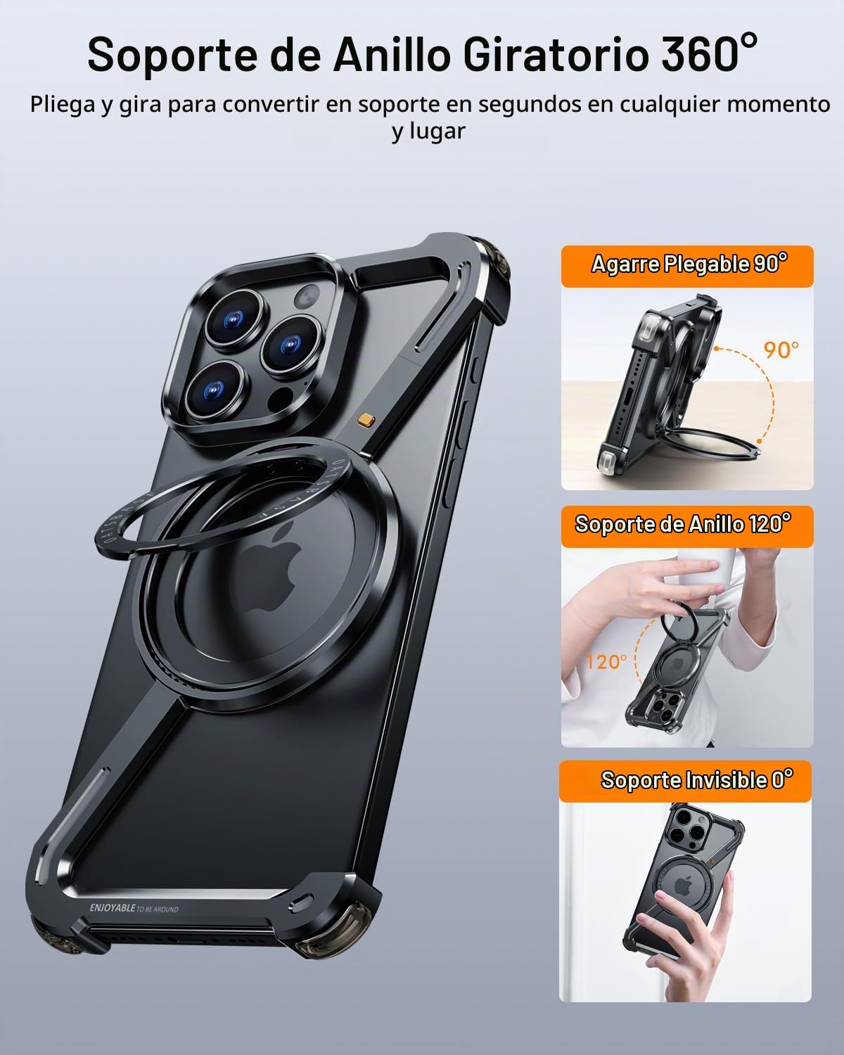 Funda para iPhone 14 Pro OGRANEE Z Negro Soporte Magnético Giratorio 360° Ultrafina y Dura