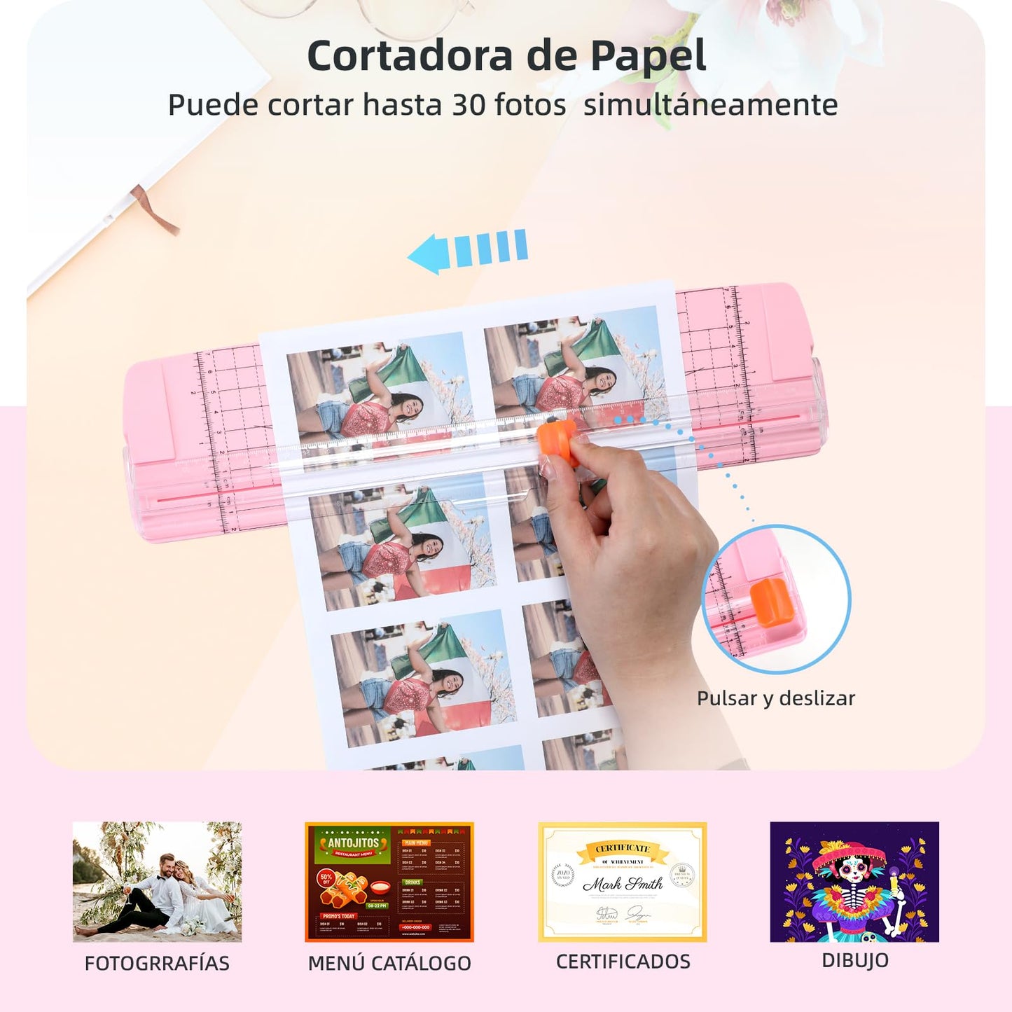 GirlsHome Plastificadora Térmica, 8 en 1 Plastificadora con 300 Hojas de Plastificado, Plastificadora Térmica/Frio/Foil， Laminadora Enmicadora Térmica (Rosado)