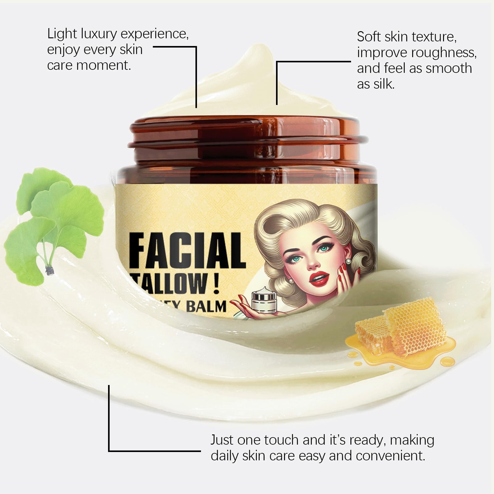 Bálsamo De Sebo De Res Batido Y Miel, Crema Facial Con Acabado De Pasto De Animales Alimentados Con Pasto, Bálsamo De Sebo Batido Y Miel, Bálsamo Multiusos De Sebo De Res Batido Y Miel, (3PCS)