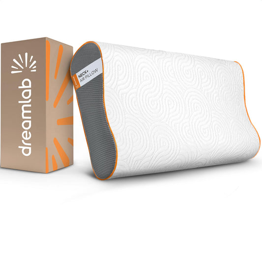 Dreamlab Neck+ Pillow | Almohada Cervical de Memory Foam con Gel | Hipoalergénica, Ortopédica, Certificada CertiPUR-US, Oeko-Tex Standard 100 | Firmeza: Medio Firme | Tamaño Estándar (54.5cm x 35.5cm)