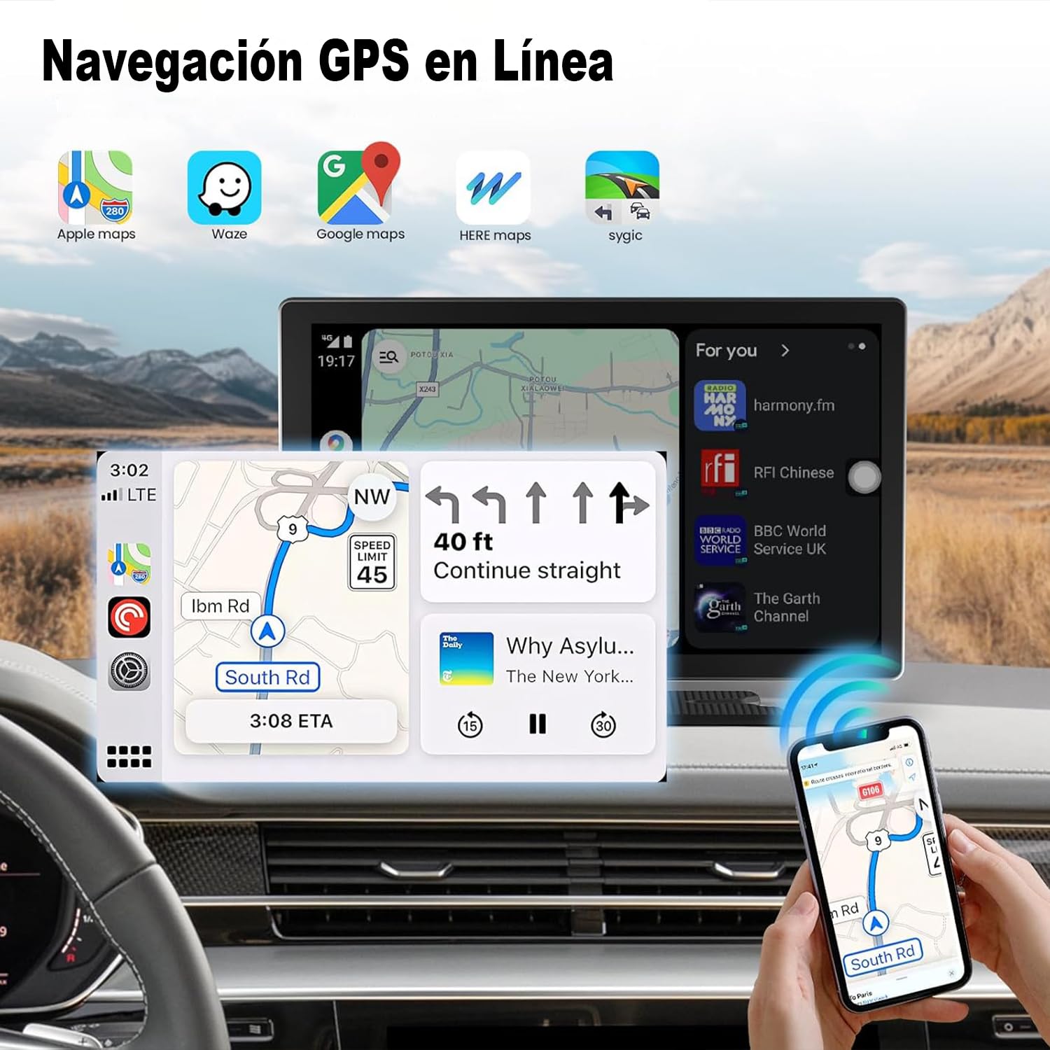 HXEIR Autoestéreo para Carro Portátil de 9 Pulgadas con 2K Dashcam, CarPlay inalámbrico, Android Auto, WiFi, GPS, Bluetooth, Mirror Link