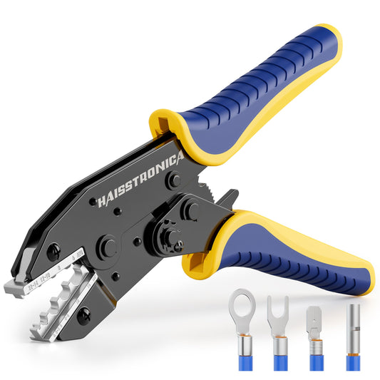 Haisstronica Herramienta de crimpado para terminal no aislado, AWG 22-6 Herramienta de crimpado de alambre de carraca, crimpadora de terminales de alambre HS-7327