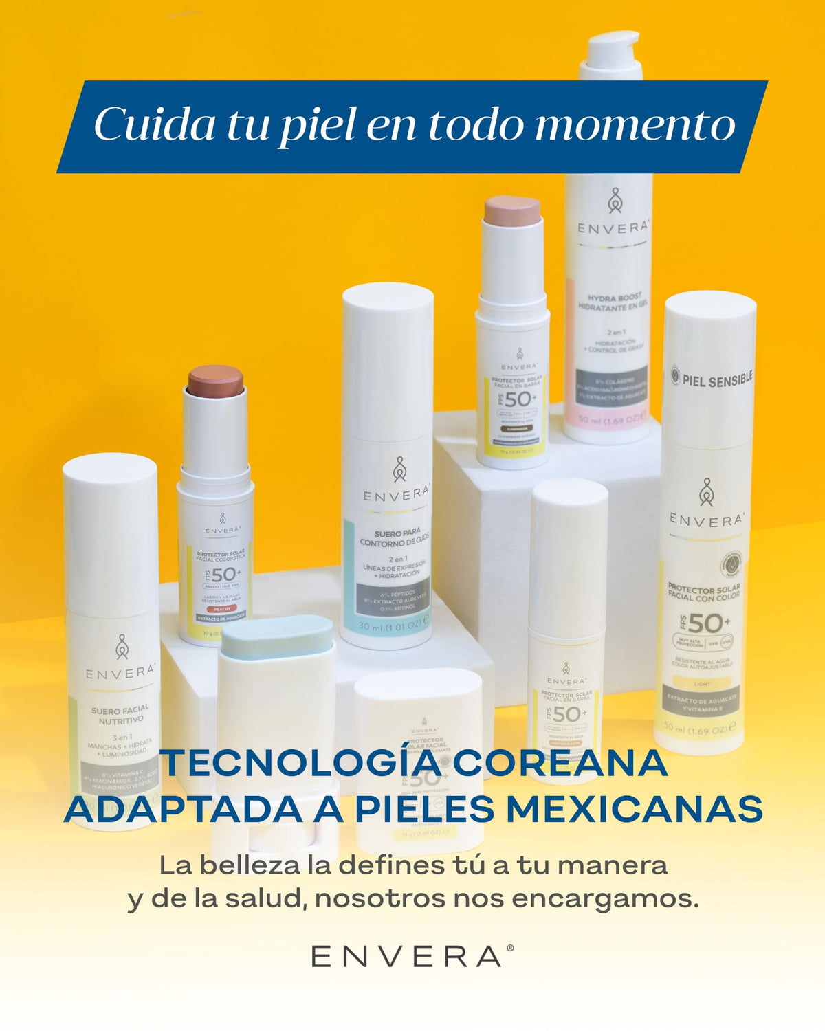 ENVERA | Protector Solar Facial Despigmentante SPF 50+ 2 En 1 | Bloqueador Solar Facial Oil Control Toque Seco + Primer Toque Seco | Acabado Mate Mousse | Vegano Resistente Al Agua