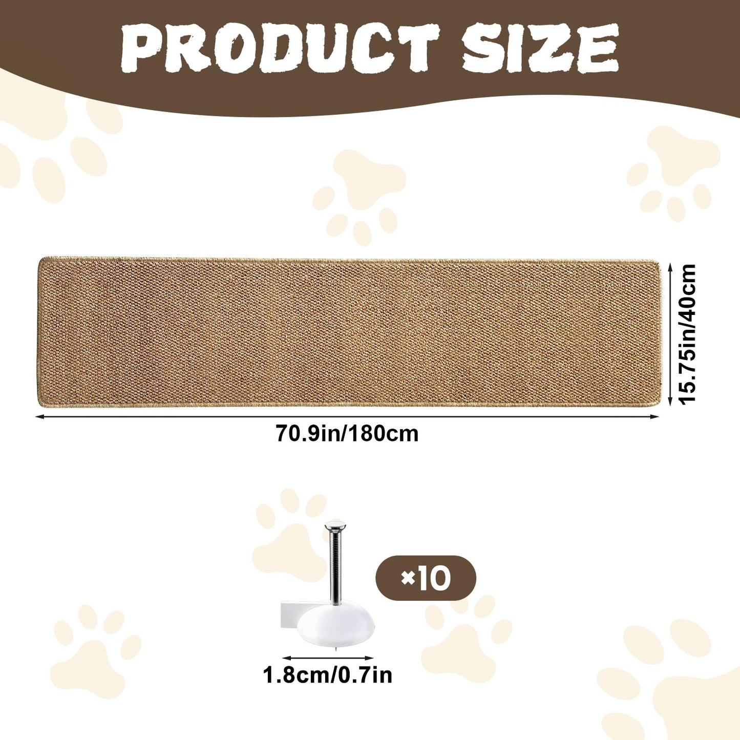 Alfombra de escalada de 71 x 15.8 pulgadas de grosor extragrande, para gatos con 10 uñas fijas para ejercicio de gatos en interiores, rascador de pared para gatos, alfombra para escalada en pared