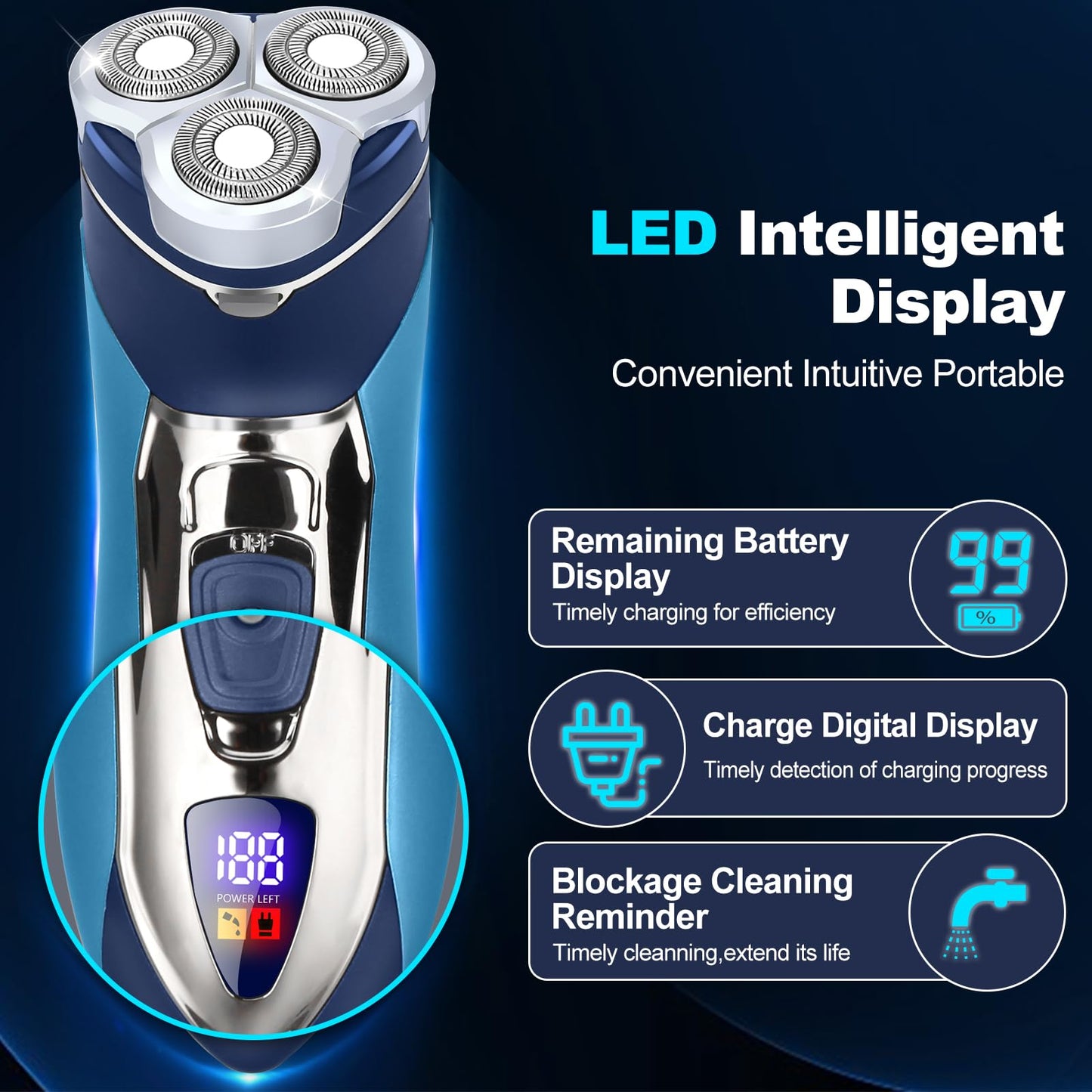 Maquinilla de afeitar eléctrica para hombres, afeitadoras eléctricas rotatorias, pantalla LED impermeable, maquinilla de afeitar eléctrica para hombres con maquinilla de afeitar portátil de viaje, un