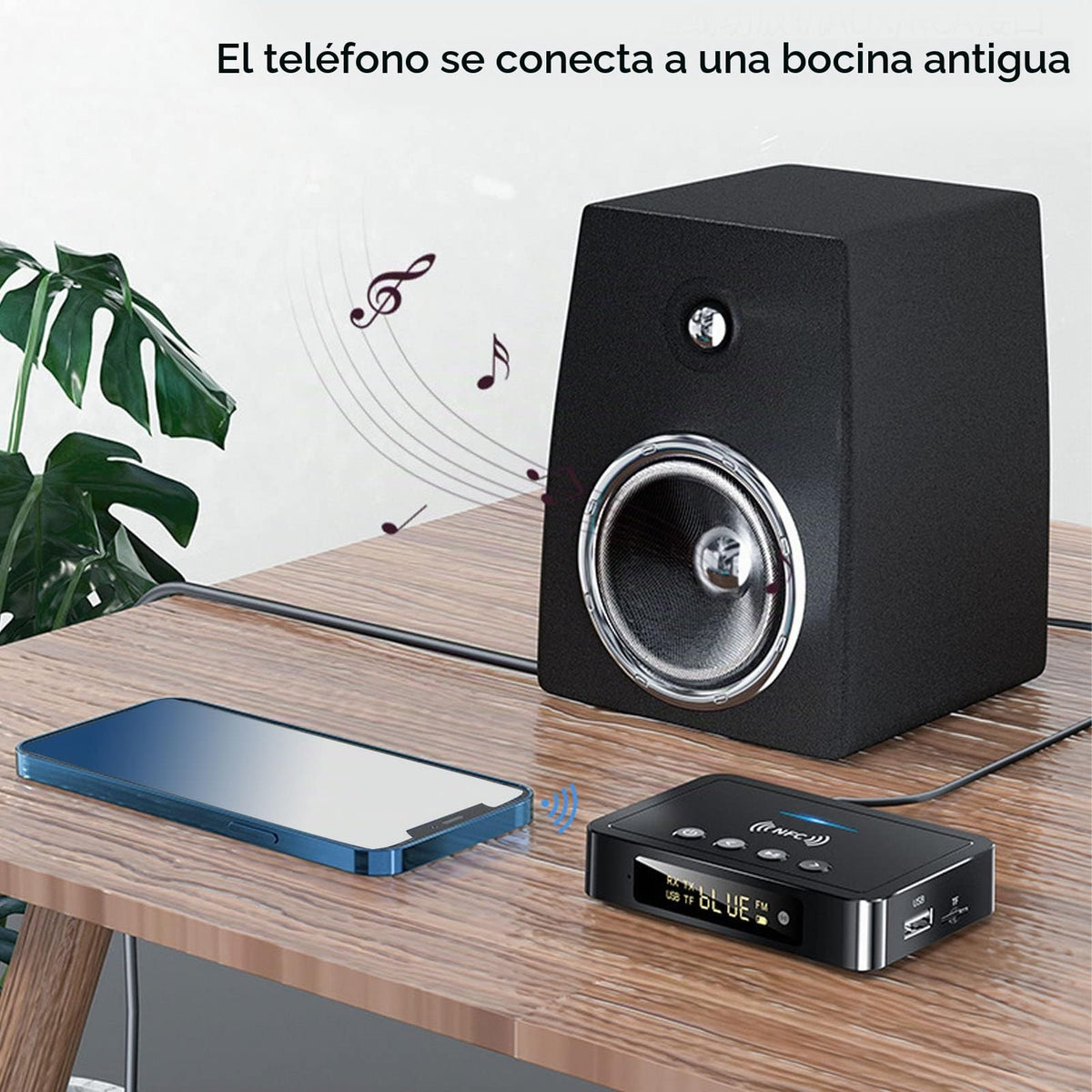 Receptor Transmisor Bluetooth 5.0 NFC Adaptador 3 en 1 Audio Negro para PC y TV