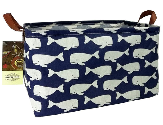 HUNRUNG Cesta de almacenamiento rectangular de lona para juguetes de mascotas/niños, libros, ropa perfecta para habitaciones infantiles/sala de juegos/estantes, Ballena (Whale), Large