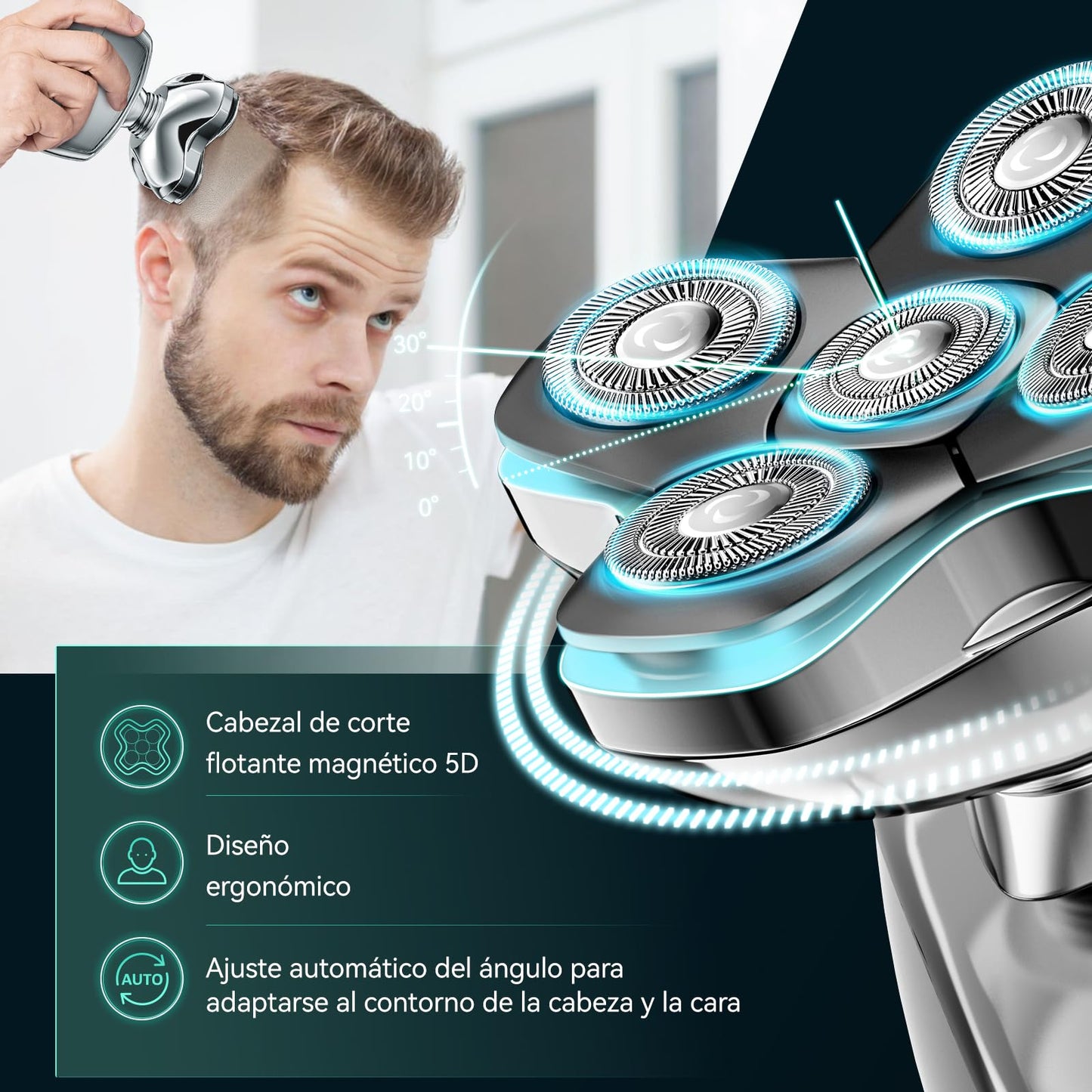 Rasuradoras para Hombre 3 en 1, Kensen Afeitadora Cabeza Hombre IPX6 Impermeable, Maquina Afeitar Cabeza con Cabezales Magnéticos 5D, Cortapelos Barba y Nariz, Afeitado en Seco y Húmedo, Carga USB-C