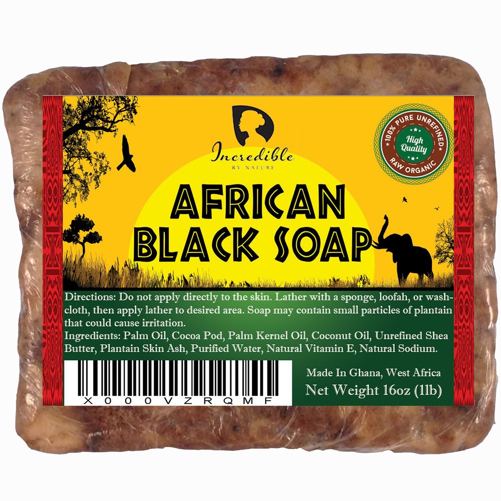 #1 Best Quality African Black Soap - Bulk 1lb Raw Organic Soap for Acne, Dry Skin, Rashes, Burns, Scar Removal, Face & Body Wash, Authentic Beauty Bar From Ghana West Africa - Incredible By Nature