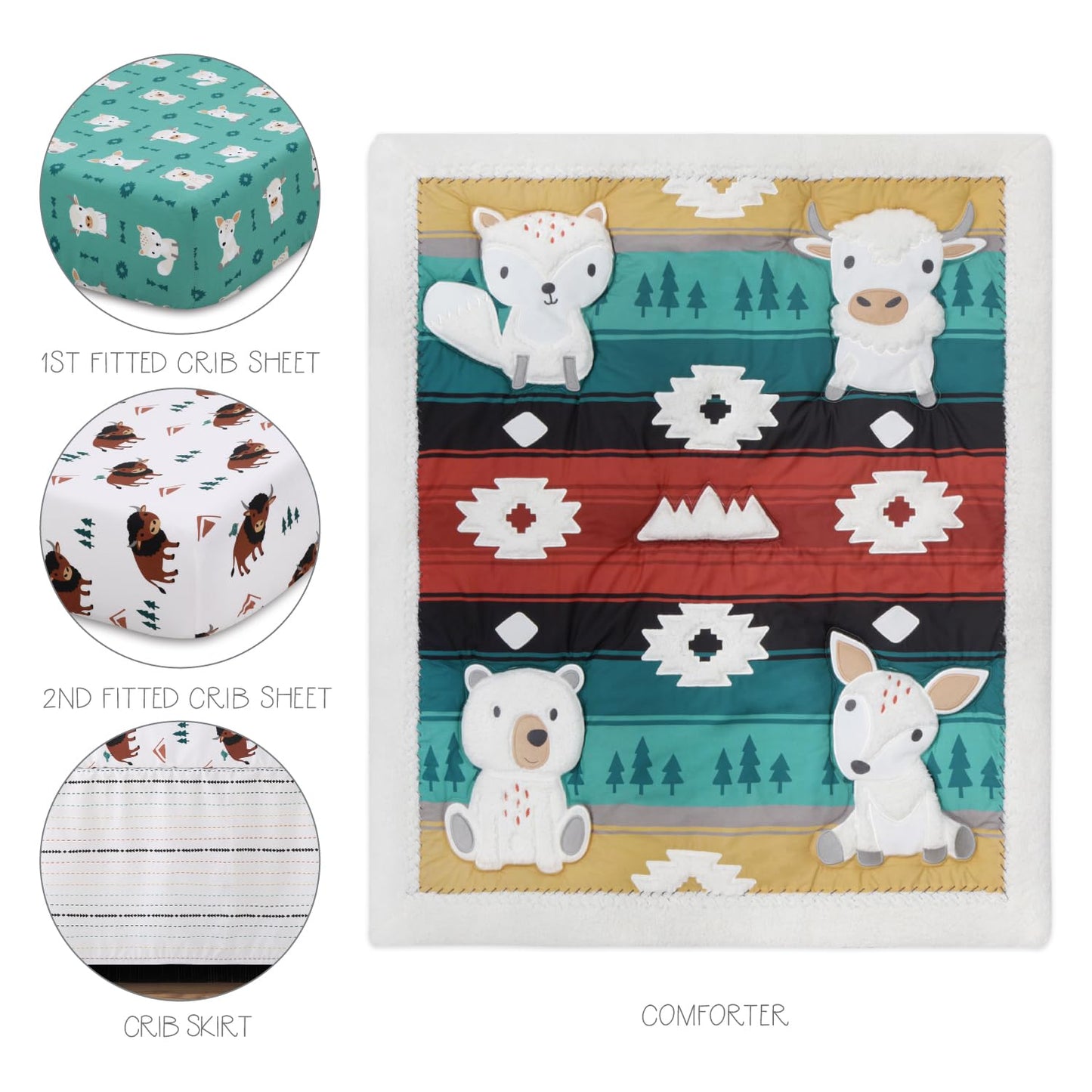 El juego de ropa de cama de 4 piezas para cuna The Peanutshell para niños y niñas - Decoración de cama de guardería para recién nacidos, bebés y niños pequeños con dos sábanas para cuna, volante y