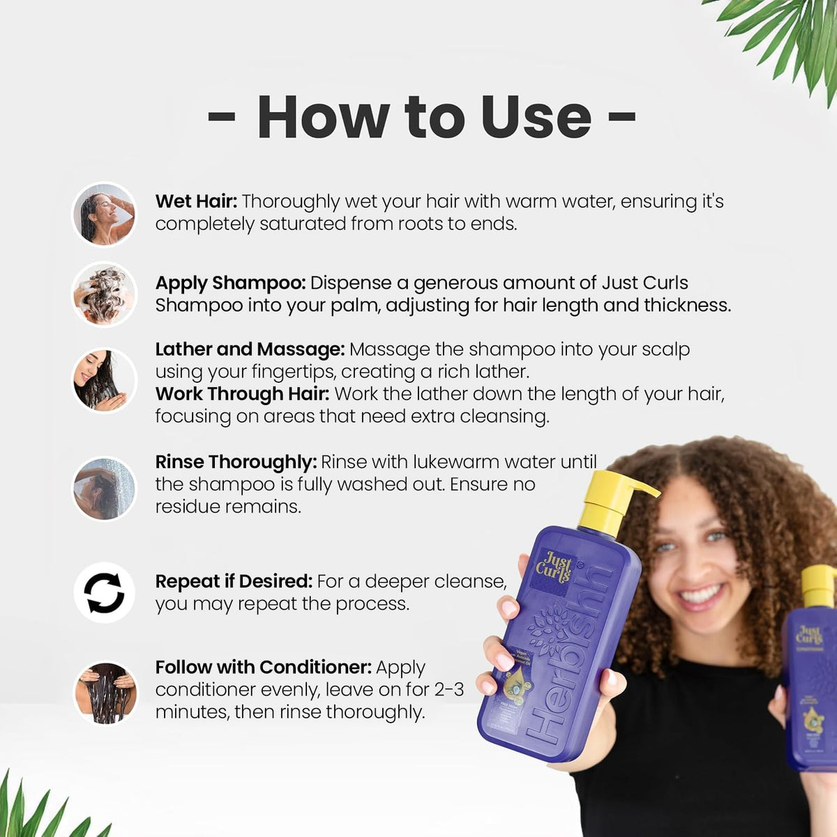 Set Shampoo y Acondicionador Herbishh Just Curls con Aceite de Coco y Aguacate – Fórmula Vegana sin Sulfatos | Nutrición, Hidratación y Definición para Cabello Rizado y Ondulado