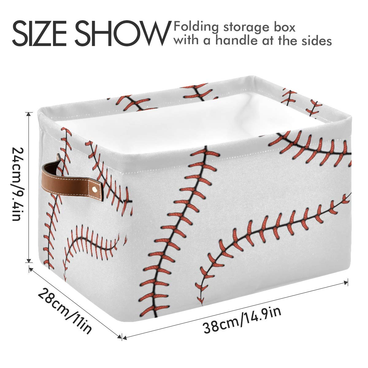 Cesta de almacenamiento con puntadas de béisbol, bolsa de almacenamiento de bolas, de softball, grande, caja de almacenamiento de juguetes, con asas, plegable, estante de armario, cesta organizadora de tela para guardería y dormitorio