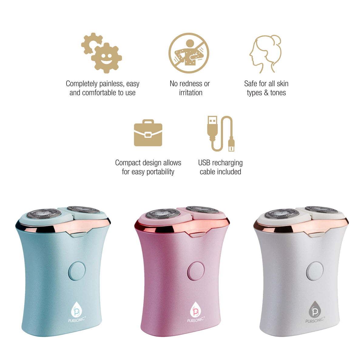 Pursonic Afeitadora recargable por USB, elimina el cabello al instante y sin dolor, diseño perfecto ideal para piernas, bikini, brazos y tobillos (rosa)