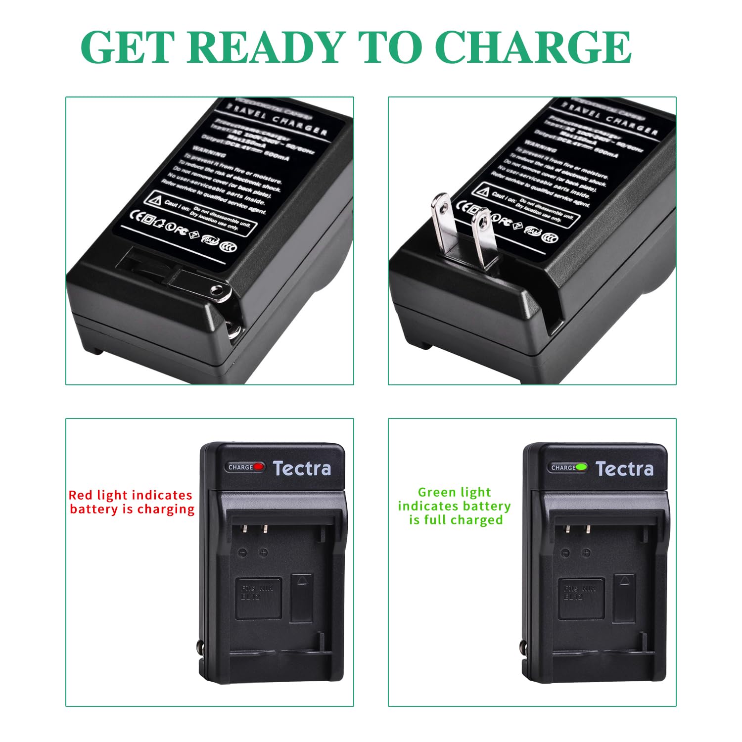 Batería y Cargador Tectra Nikon EN-EL12 Compatibles para AW100 AW110 AW120 AW130 A1000 B600 W300 A900 S6300 S8100 S8200 S9050 S9400 S9700 S9900 P310