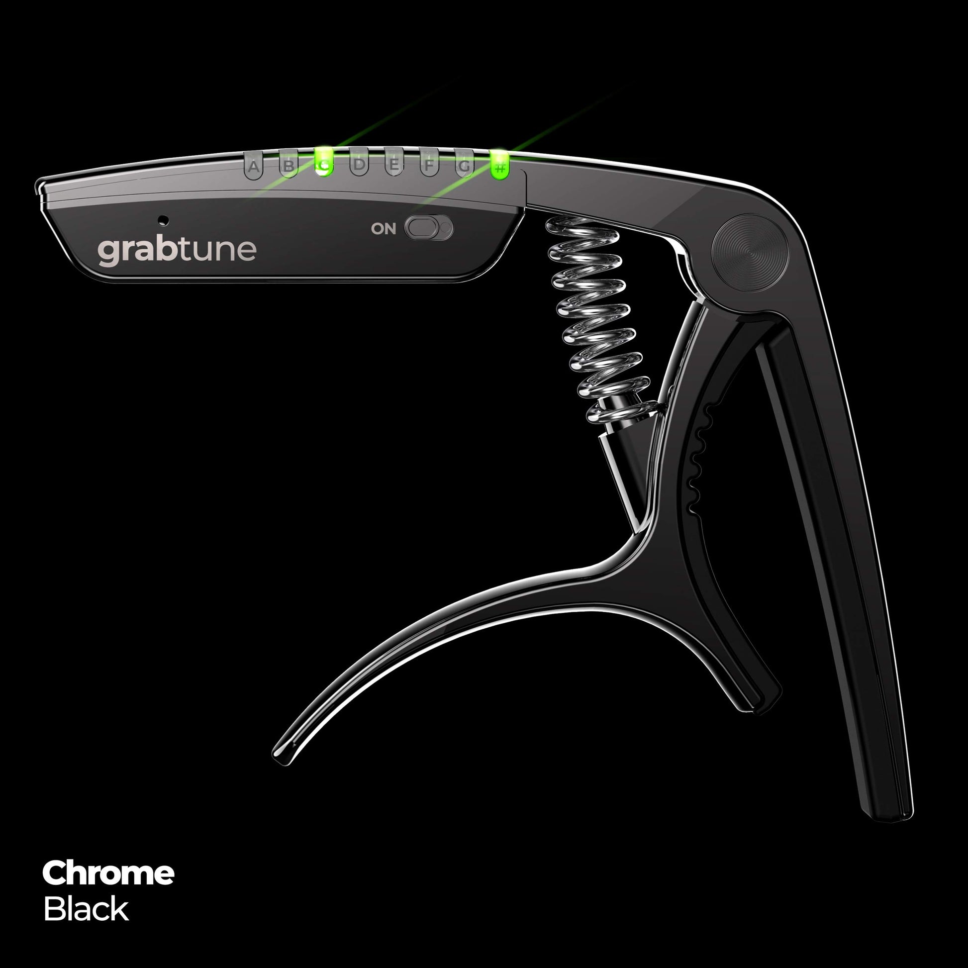 JOWOOM Grabtune - Afinador de guitarra acústica | Equipo 2 en 1 | Sistema de afinación preciso y preciso | visualización de iluminación LED a todo color | Batería recargable USB | chapado en cromo