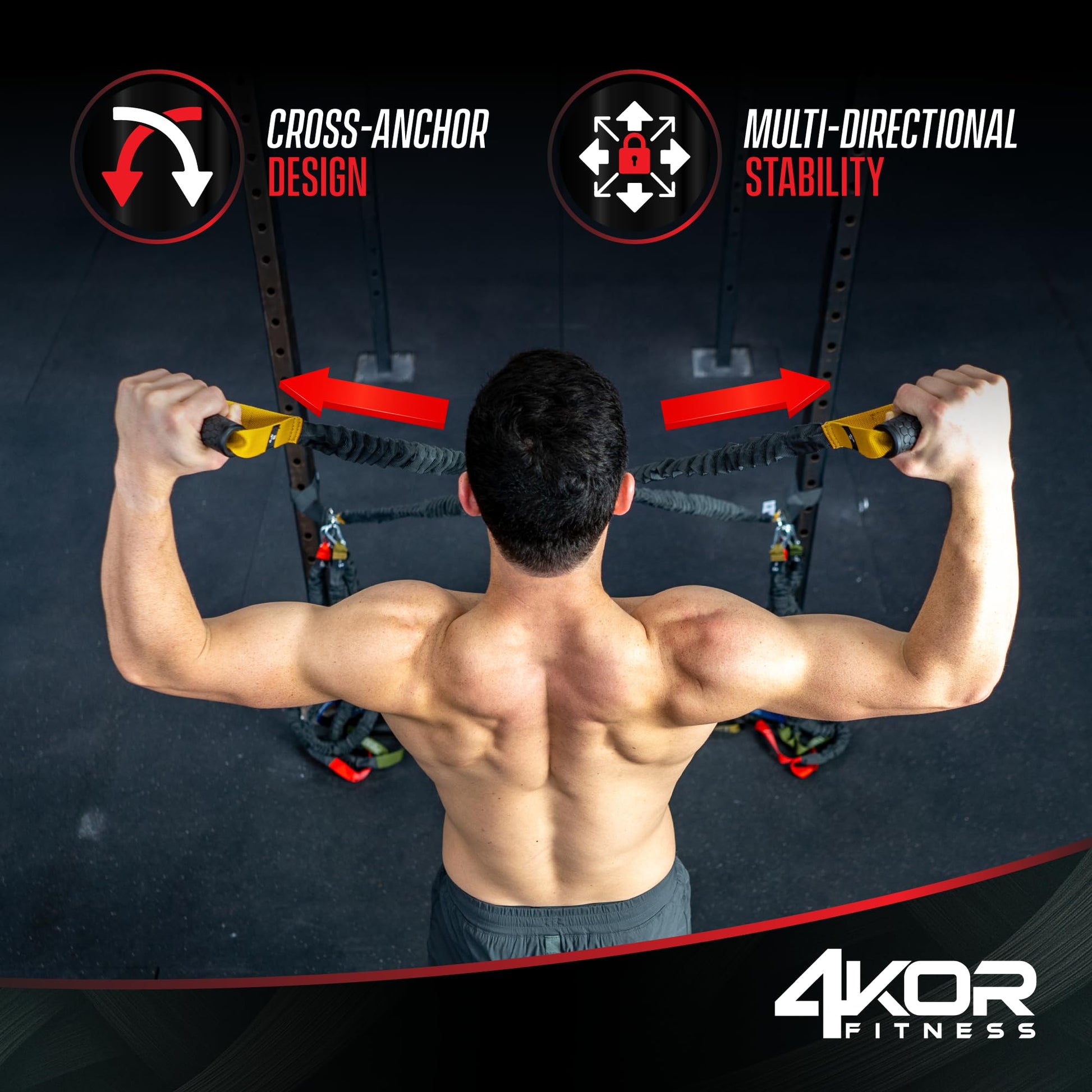Sistema de Entrenamiento de Rendimiento 4KOR en Negro con Anclaje Cruzado y Cables de Resistencia
