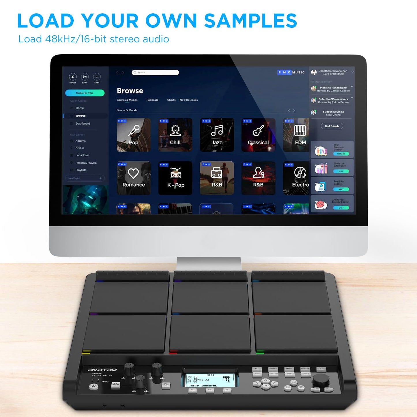 PD708 - Almohadilla de muestra para percusión y muestreo con 9 almohadillas para orejas de batería para rendimiento en vivo, más de 1000 sonidos integrados, almacenamiento de 32 GB, FX incorporado