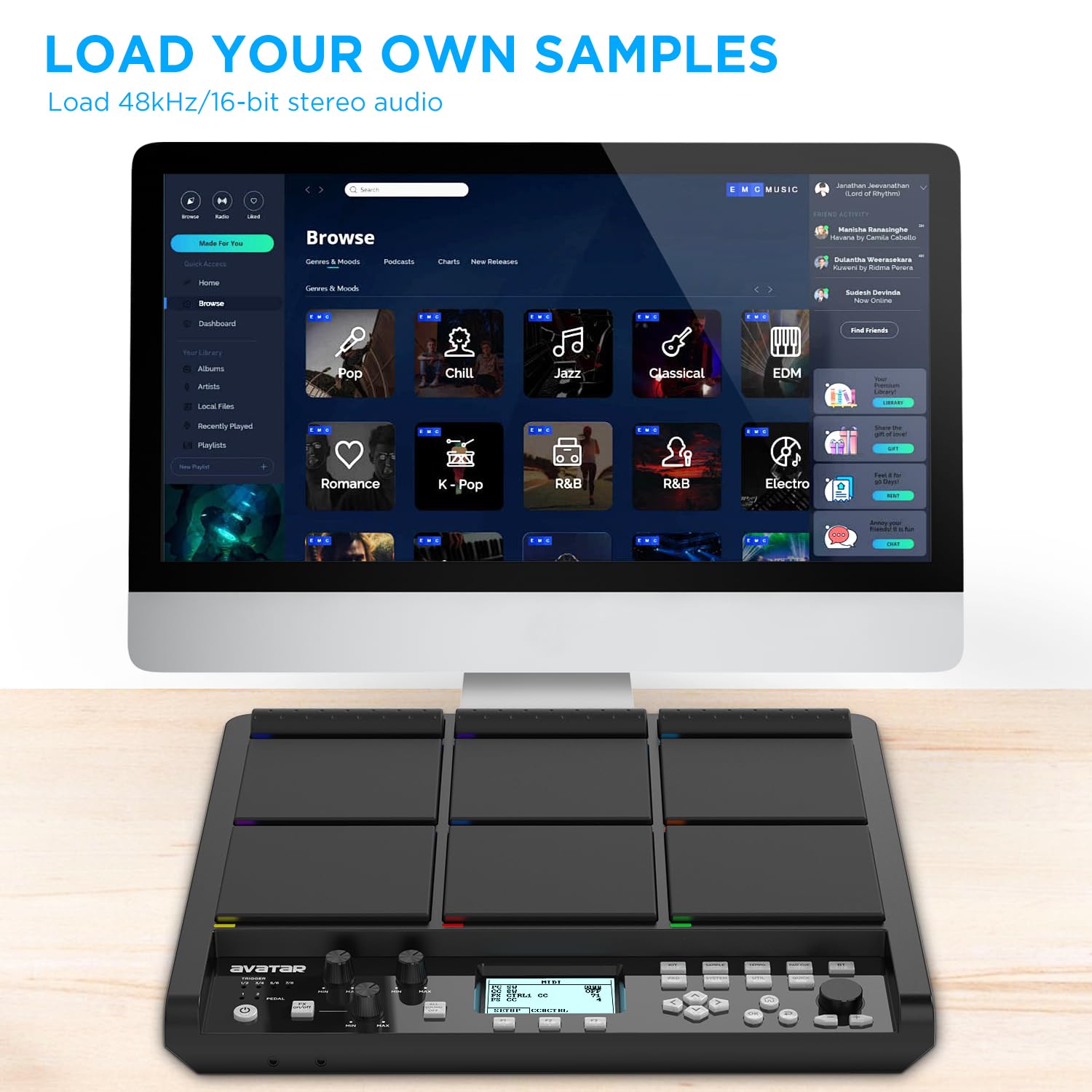 PD708 - Almohadilla de muestra para percusión y muestreo con 9 almohadillas para orejas de batería para rendimiento en vivo, más de 1000 sonidos integrados, almacenamiento de 32 GB, FX incorporado