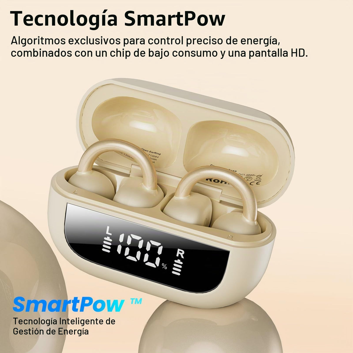 Auriculares Inalámbricos TOZO Negro con Clip de Oído y Visualización Digital Inteligente 40H Play Bluetooth 5.4 para Mujer